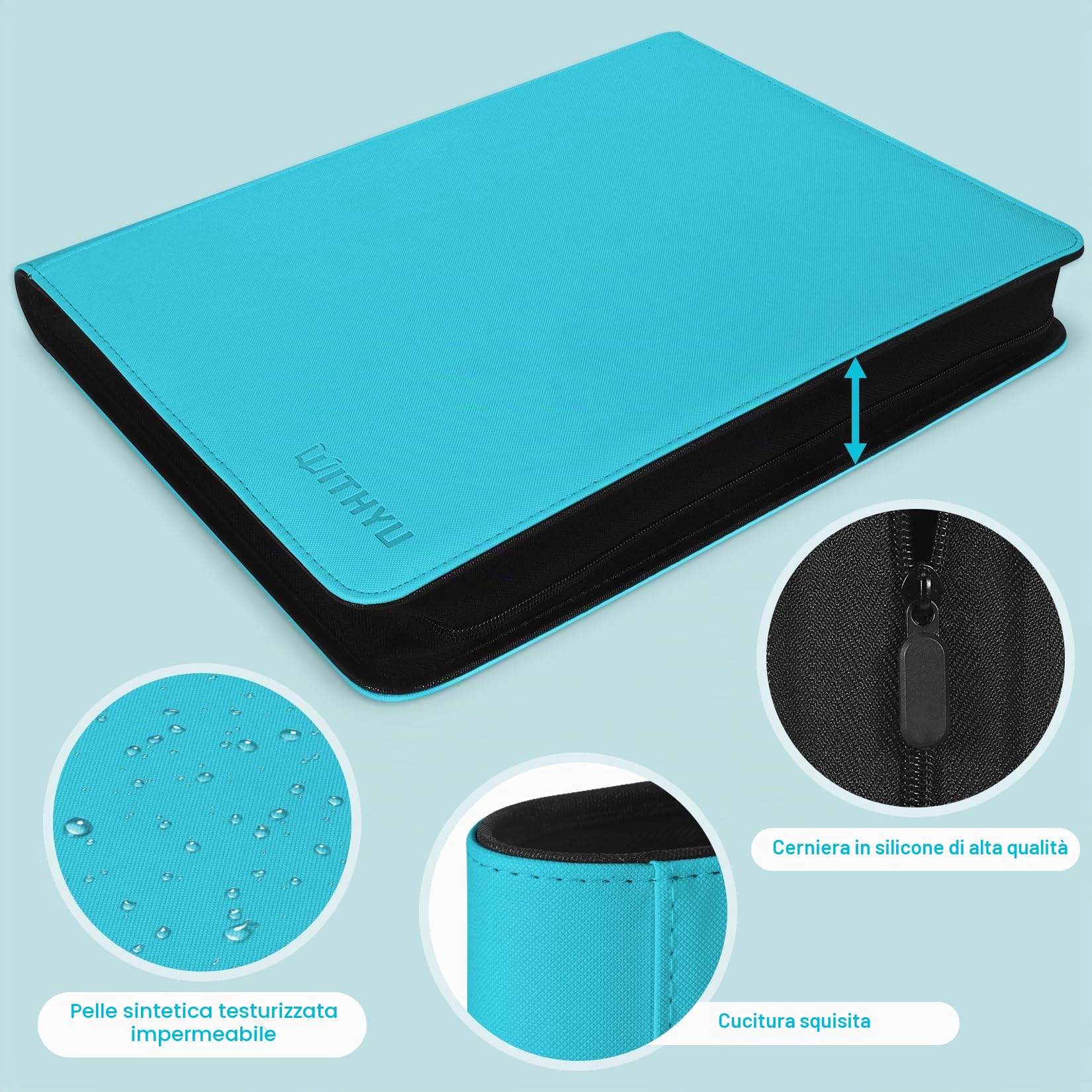 Album Protettivo per 288 Toploaders, 9 Tasche Album Toploader, Custodia Senza Anelli Compatibile Toploader 76x102 mm per Carte Sport, Collezionabili (Acquamarina)