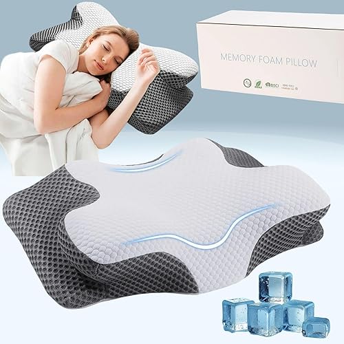 Almohada cervical para el cuello ultra alivio del dolor para dormir de lado, almohadas ergonómicas de espuma viscoelástica para aliviar el dolor de