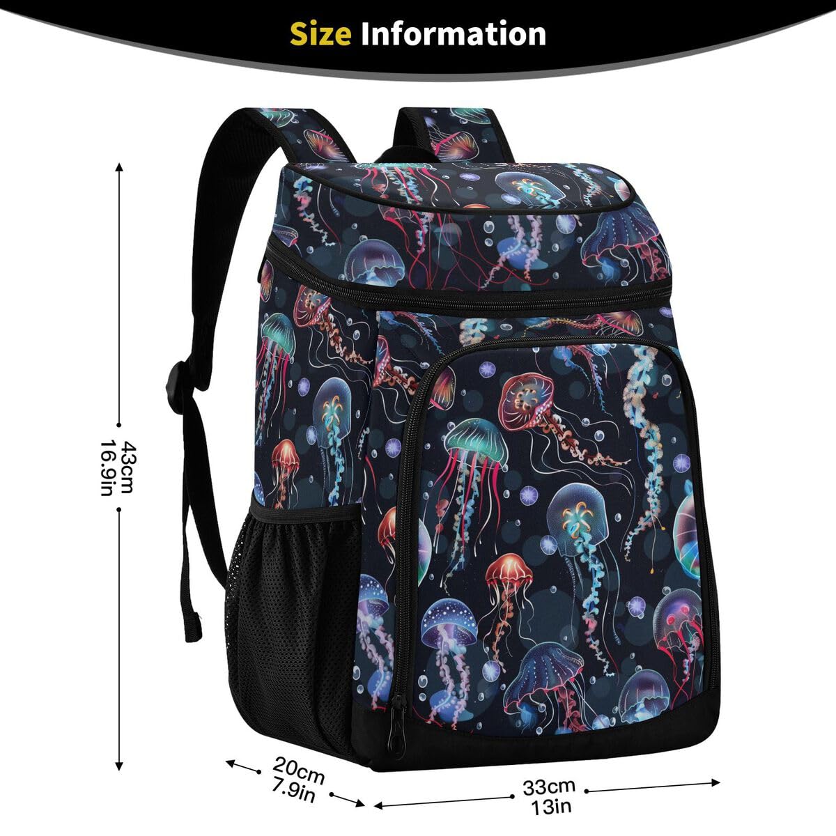 Corlorful Jellyfish Cooler Backpack Leakproof Insulated Lunch Cooler Bag 30 Cans Camping Backpacks for Men Women