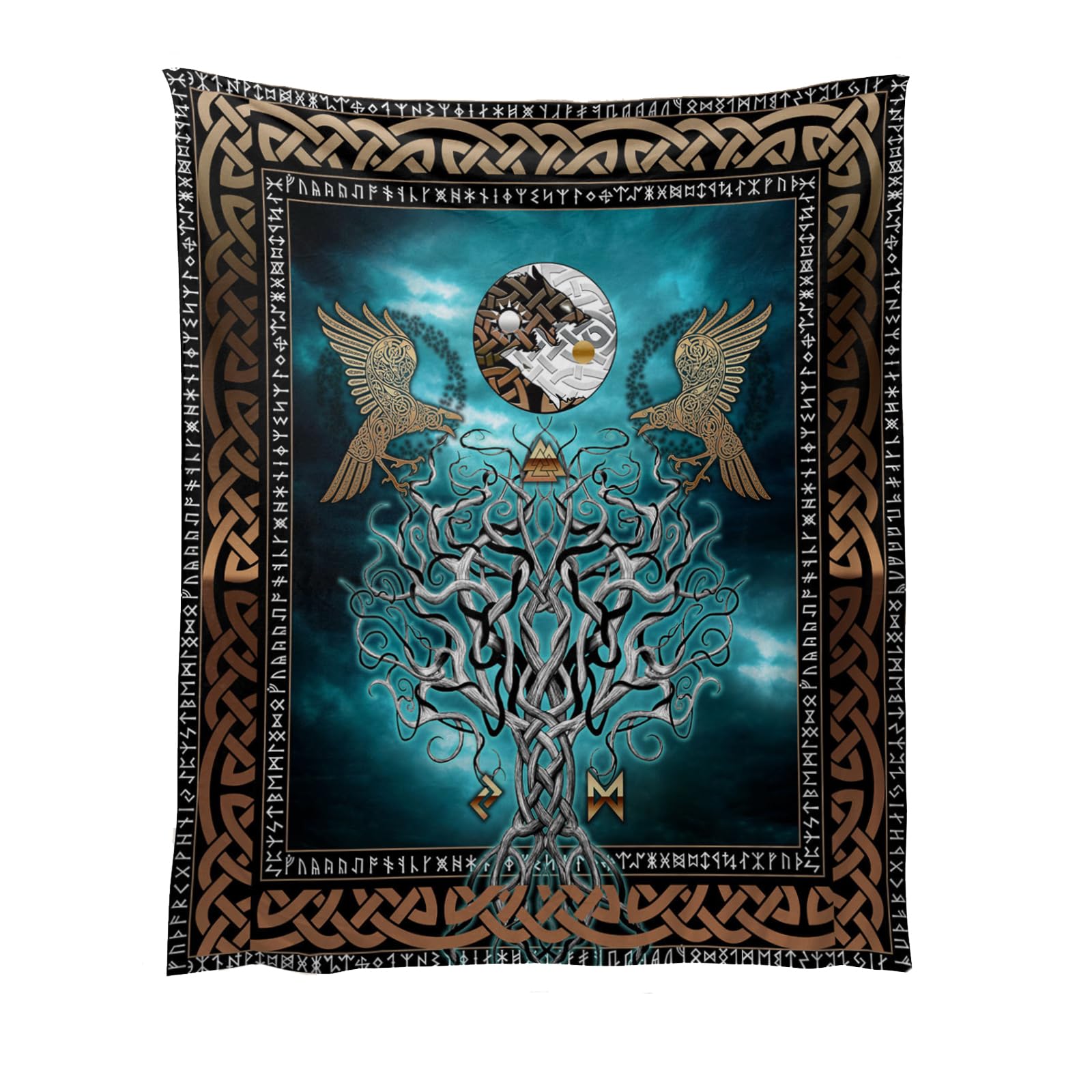Zfseyuh Viking Decorative Tapestry Nordic Mythology 150 x 130 cm Viking Wall Decoration Runes Wall Towel for Viking Decoration Home, Bedroom, Gift