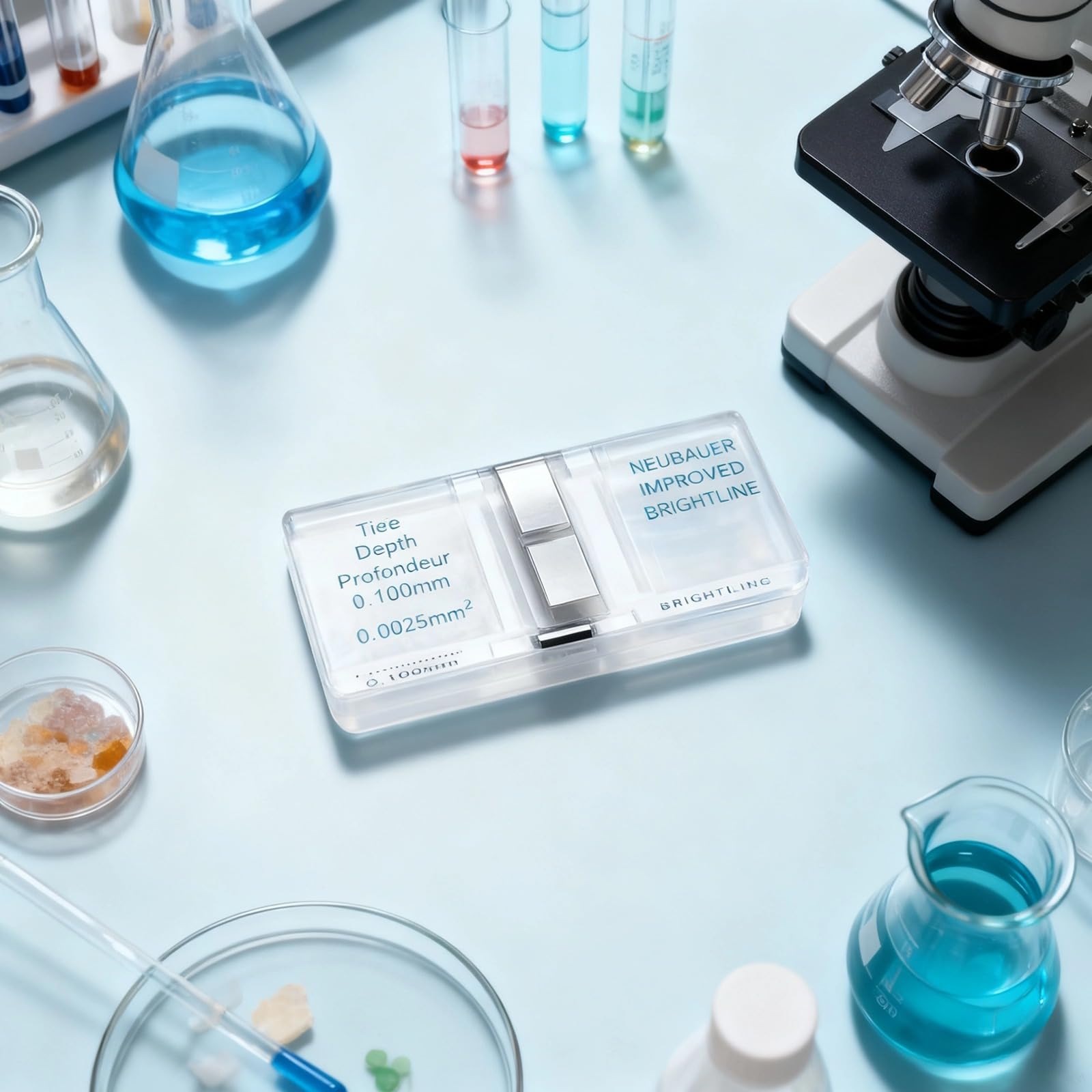Hemocytometer, verbesserte Ausführung, 0,0025 mm² Fläche, Bright-Line-Gitter, verchromt, für präzise Zellzählung im Labor und in der Forschung, klare Ablesung, für exakte Ergebnisse