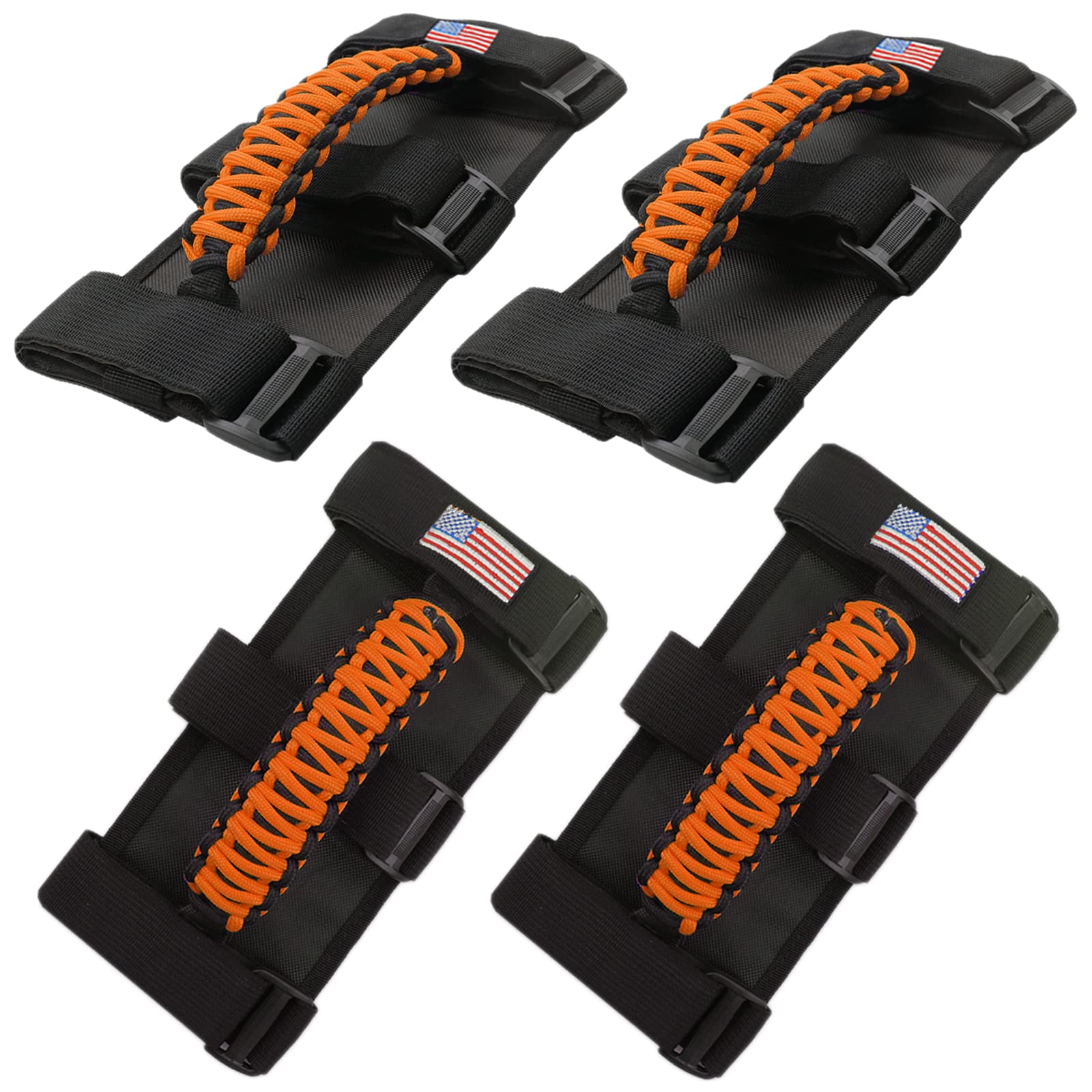 for Jeep Accessories US Flag Roll Bar Grab Grip Handle for Compatible with Jeep Wrangler YJ TJ JK JKU JL JLU & Gladiator JT 1955-2023 All Models (Orange, 4PCS)