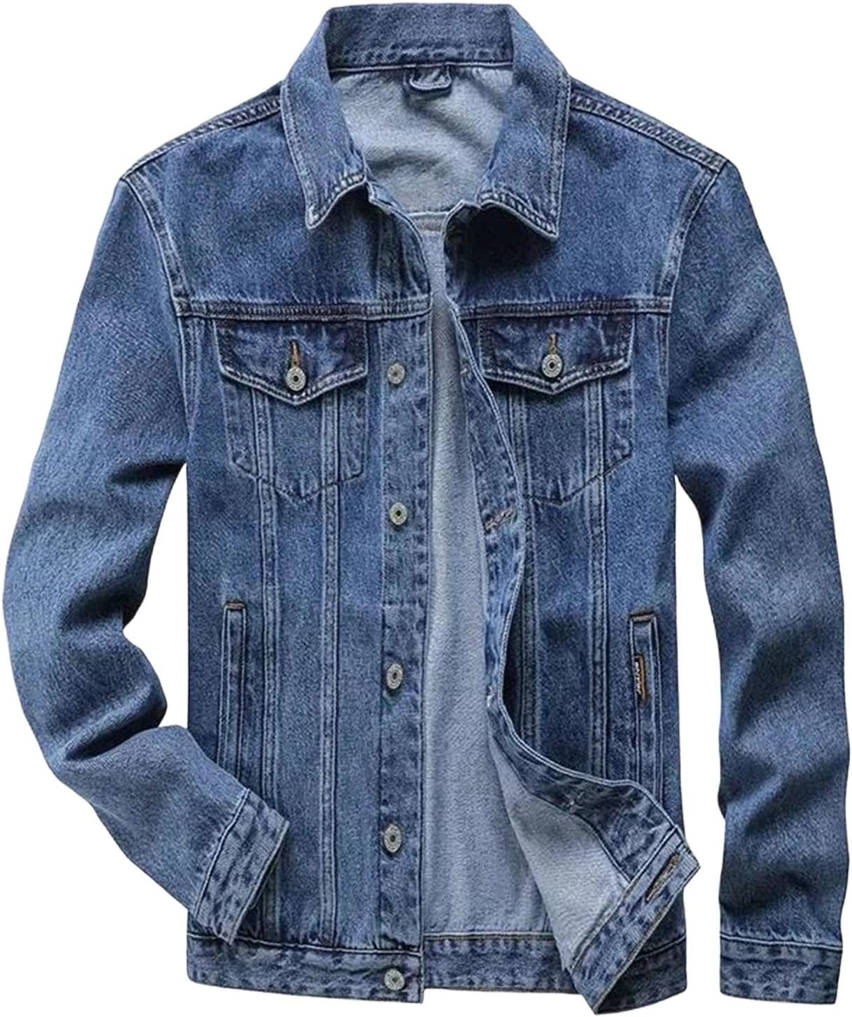 Men's Lightweight Denim Jacket Turn-Down Collar Casual Outerwear For Spring And Fall Stylish And Comfortable