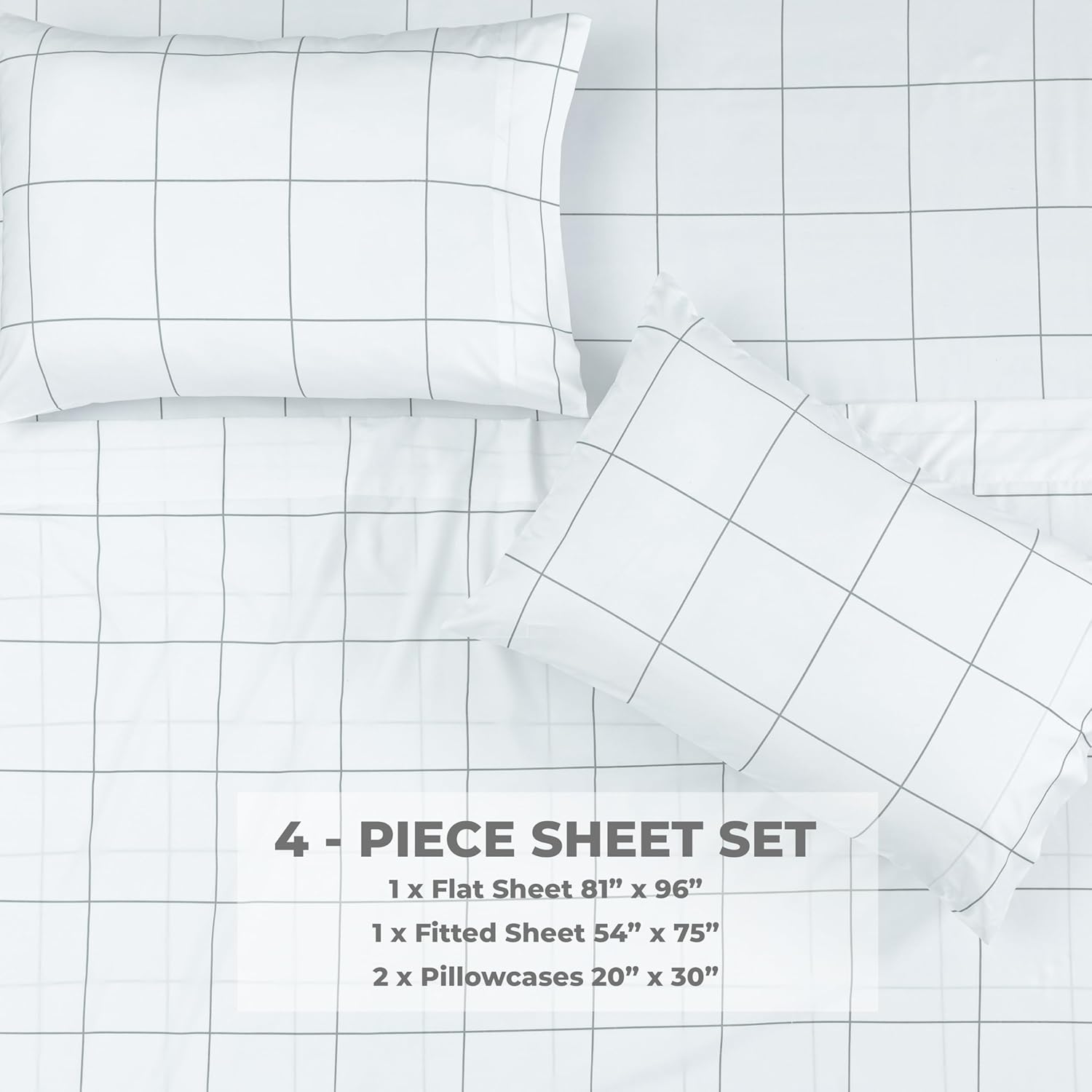 Dreamology Full Size Sheets,4 Pieces Microfiber Sheet Set, Printed Sheet Set with Solid Cuffed Detail,Full Bed Sheets, Includes 1 Flat Sheet,1 Deep Pocket Fitted Sheet and 2 Pillowcase (Squares) - Image 4