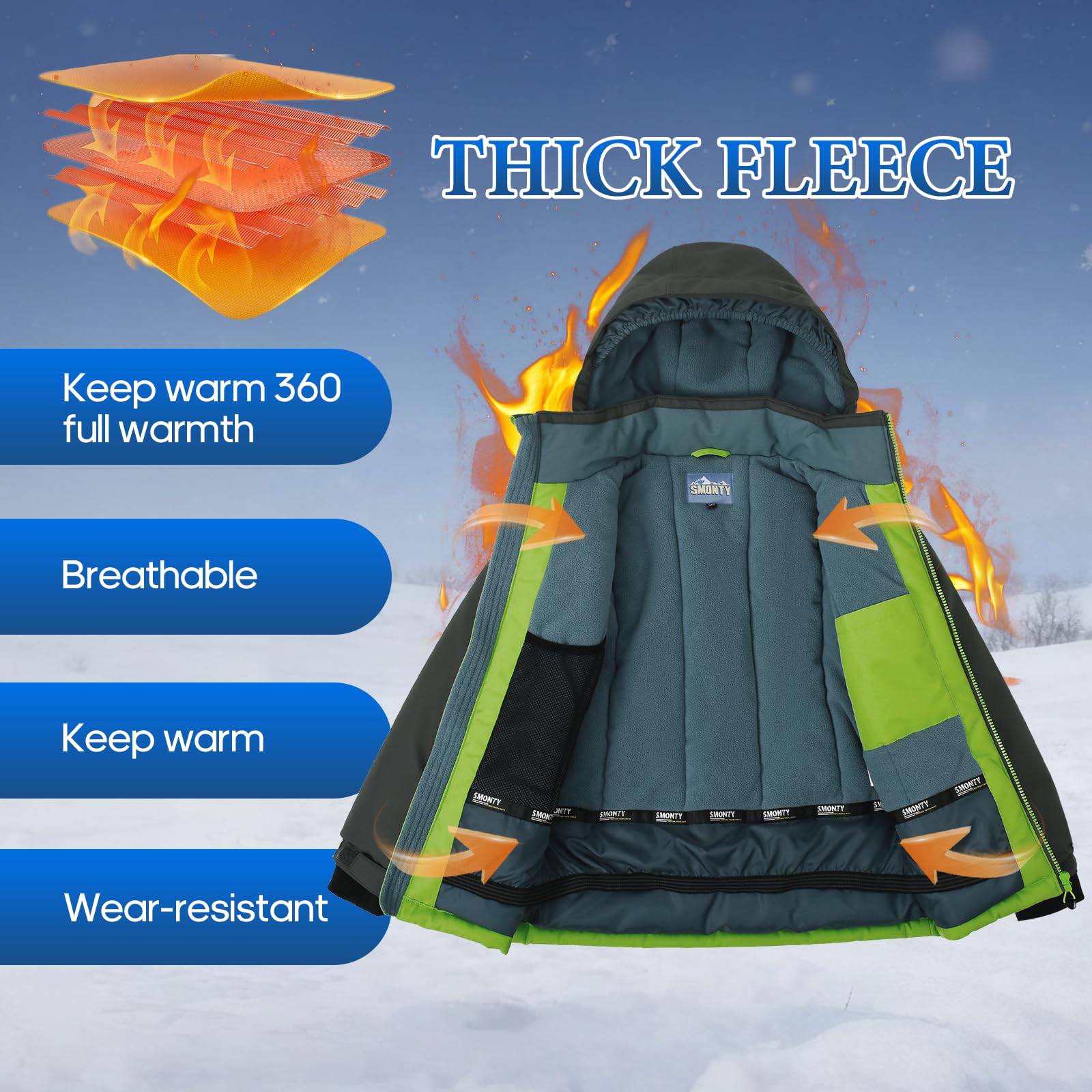 SMONTY SNOWER Combinaison de neige pour garçons avec capuche amovible, combinaison de ski, chaleur supplémentaire, combinaison d’hiver