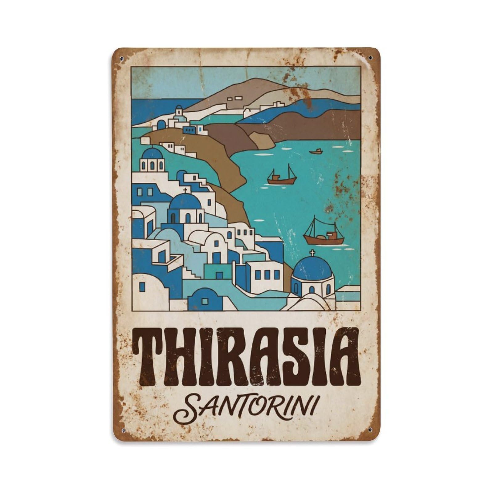 Este 8X12inch Style Vintage Travel Thirasia Island Santorini Metal Tin Sign