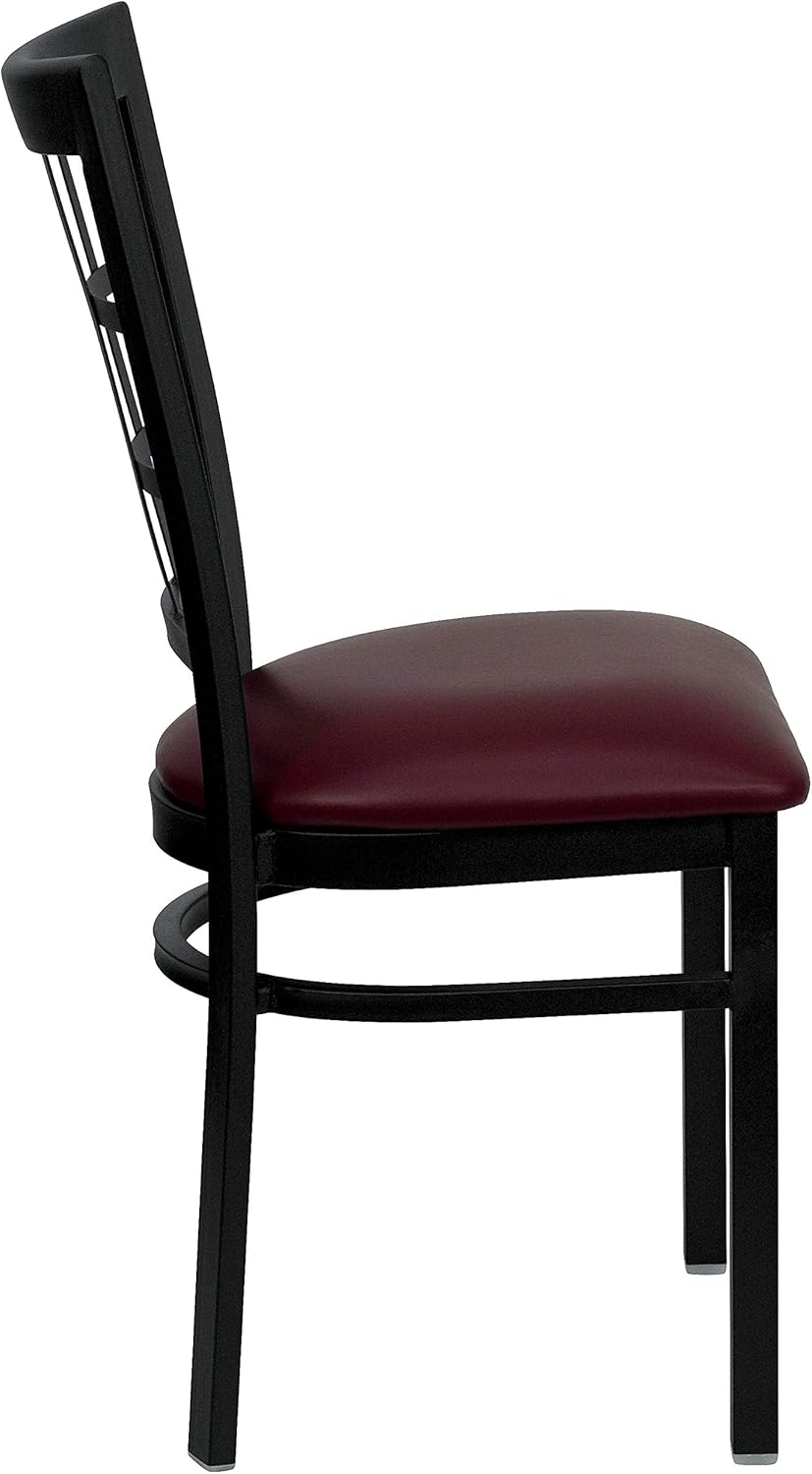 Flash Furniture HERCULES Series Black Window Back Metal Restaurant Chair - Burgundy Vinyl Seat