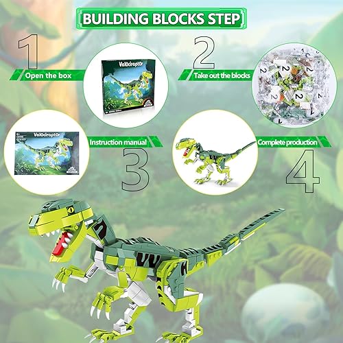 Miniatura 2 de SIENON Creator Velociraptor Juego de juguetes de construcción de dinosaurios, Dinosaur Park World Dominion Raptor, modelo de juguete con mandíbula