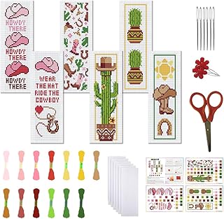 FREEBLOSS 6 Set Cross Stitch Bookmark Stamped Cross Stitch Kit with Western Cowboy Patterns Embroidery Kit with Instruction DIY Bookmark Kit for Gift Adults 8.66''x3.14'' - Buy now