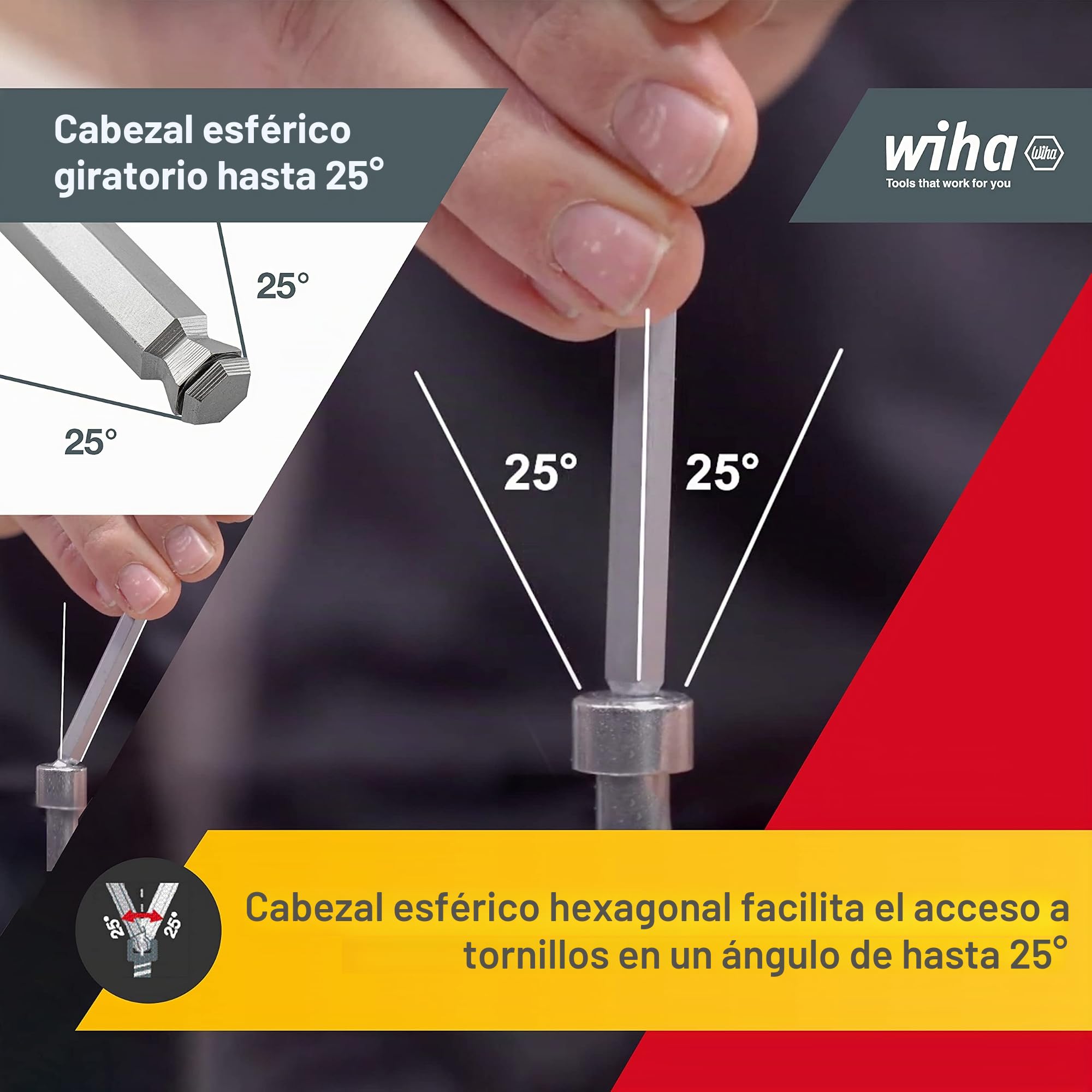 Wiha Juego de llaves Allen en soporte ErgoStar con cabeza esférica hexagonal MagicRing®, de 10 unid., en cromado mate (43851)