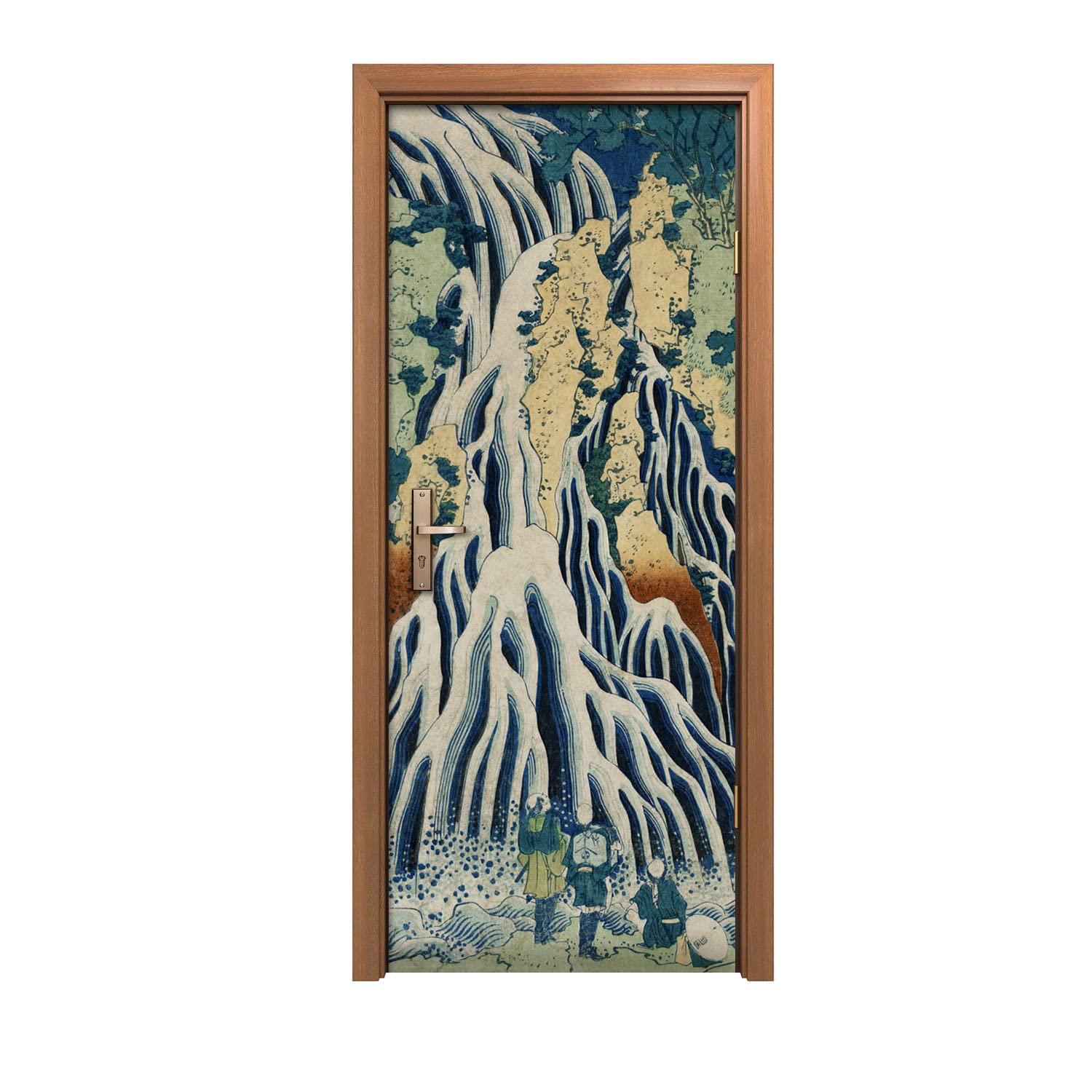 Autocollant de porte trompe l'œil Asia Waterfall Waves pour un salon style asiatique