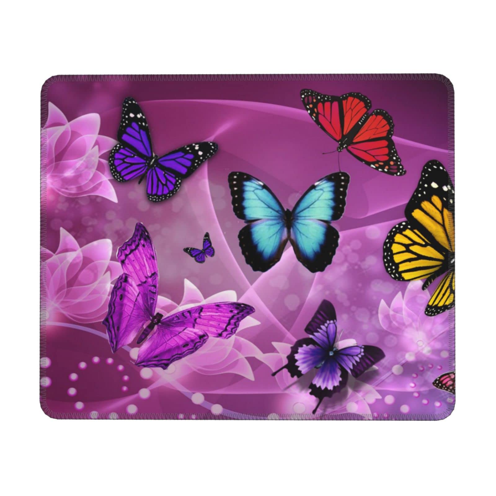Tappetino Per Mouse Quadrato Farfalle - Viola Rosa Nero - Base Gomma Antiscivolo (24x20 Cm) - Regalo Donna