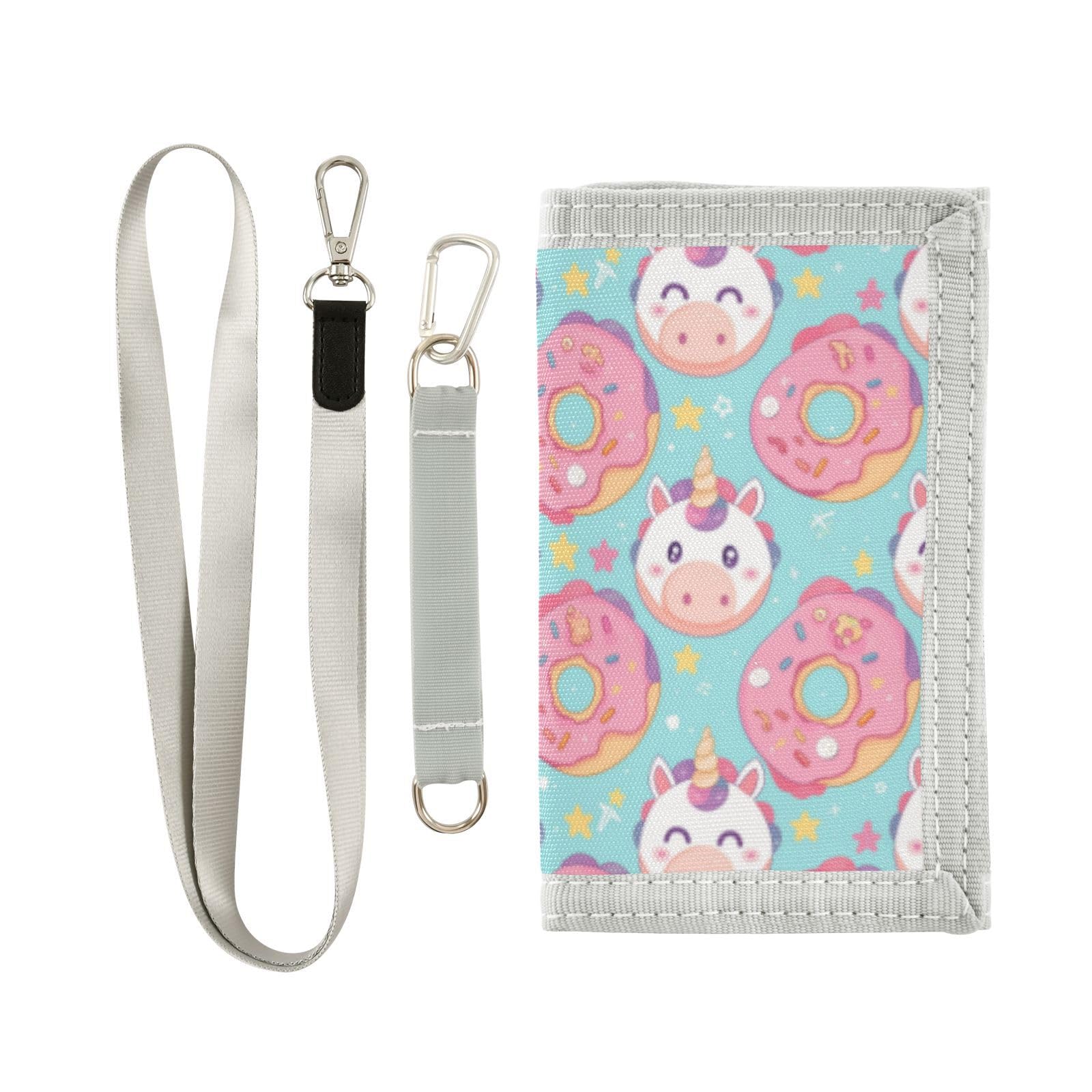 Wusikd Cute Unicorn Face Kids Wallet for Boys Girls Donut Stars Toddler Trifold Wallet Novelty Wallet for Teens Women Men
