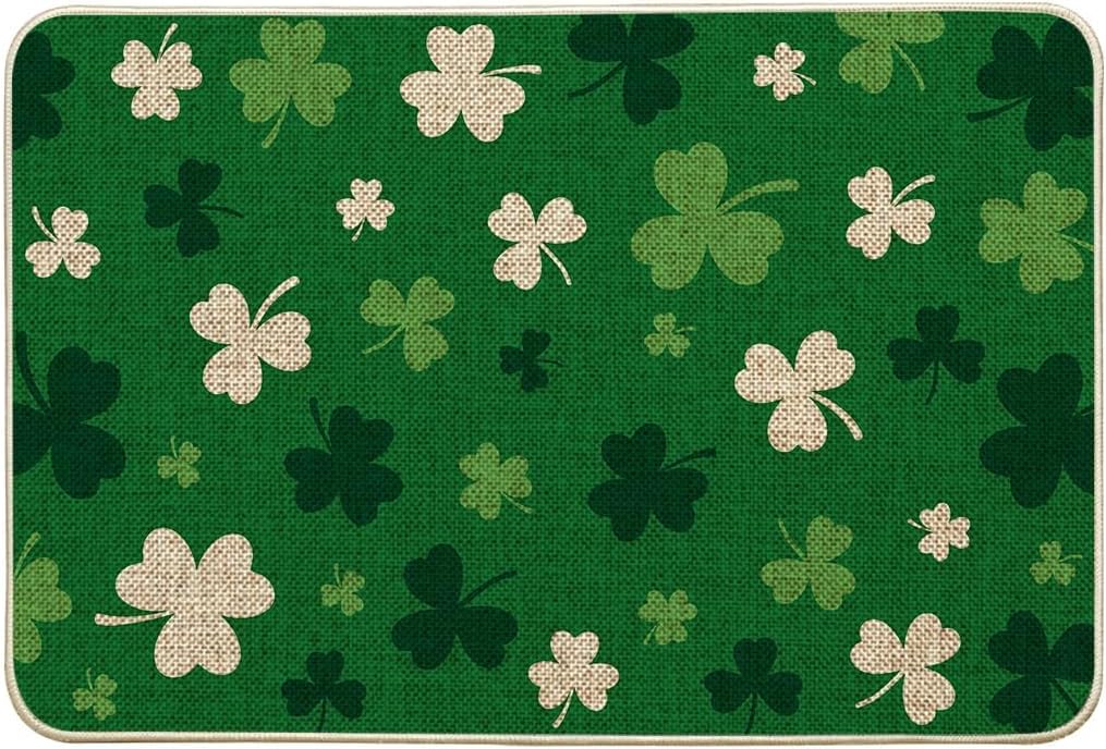Artoid Mode Green Cute Shamrock St. Patrick's Day Doormat, Home Decor Low-Profile Switch Rug Door Mat Floor Mat for Indoor Outdoor 24x35 Inch