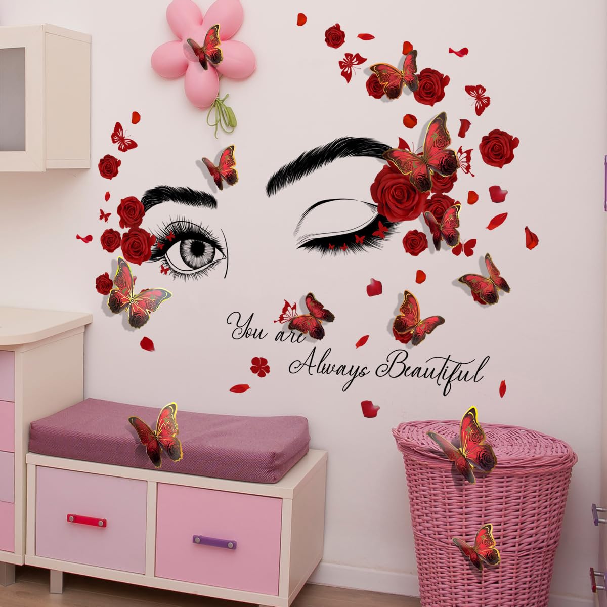 Autocollants muraux 3D papillon rouge sticker décoratif repositionnable pour maison et salon