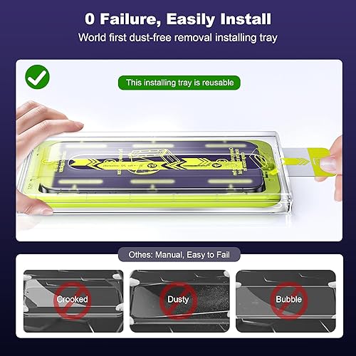 Miniatura 5 de WSKEN Protector de pantalla de privacidad para iPhone 15, eliminación automática de polvo 28 grados anti espía antiluz azul 2.5D cobertura completa