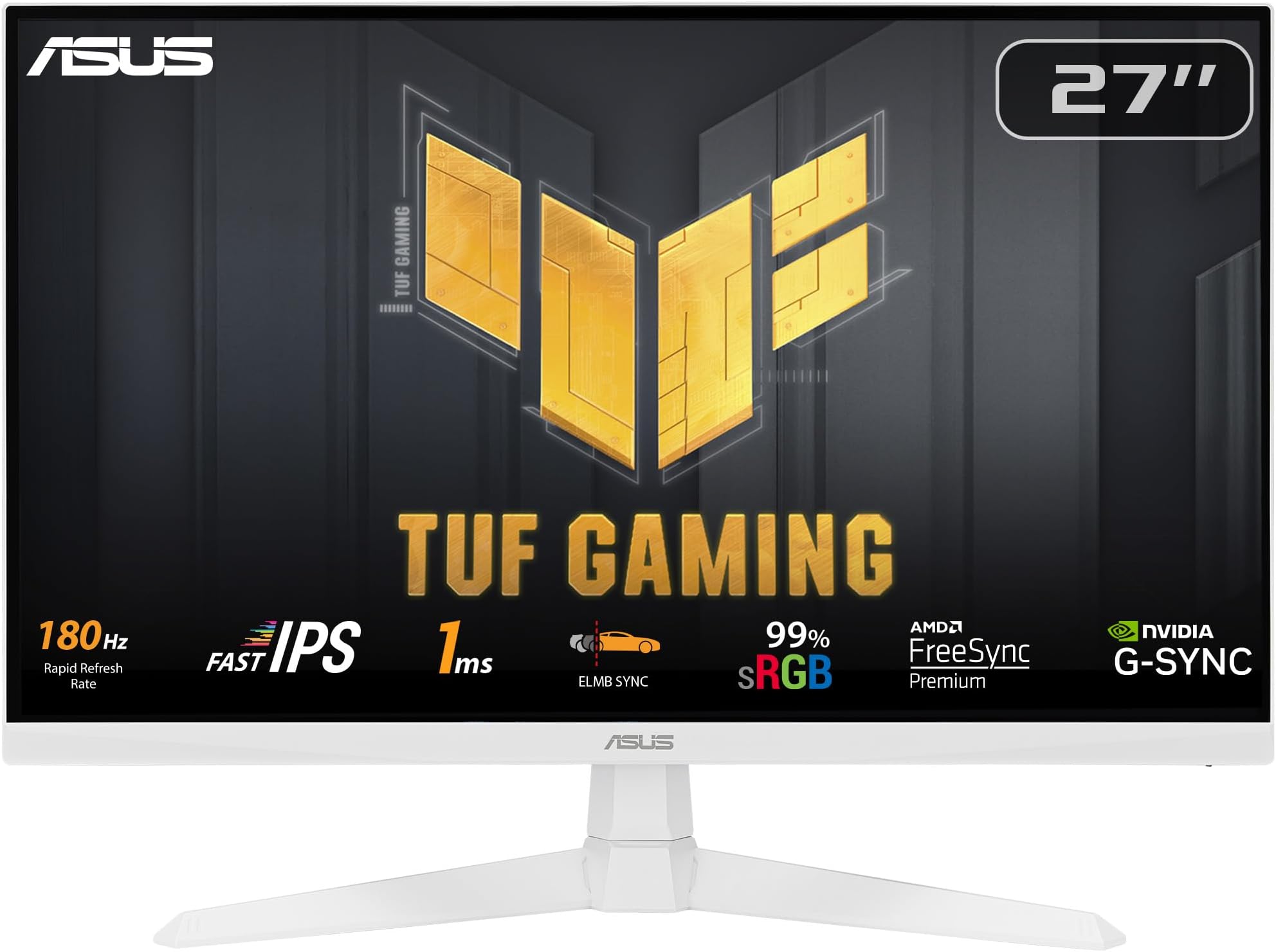 TUF Gaming VG279Q3A-W Gaming Monitor – 27-inch, Full HD(1920x1080), 180Hz, Fast IPS, ELMB Sync, 1ms (GTG), FreeSync Premium™, G-Sync compatible(under processing), Variable Overdrive, 99% sRGB