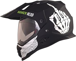 Broken Head Street Rebel Cross-Helm grün mit Visier - Enduro-Helm - MX Motocross Helm mit Sonnenblende - Quad-Helm (L 59-6...