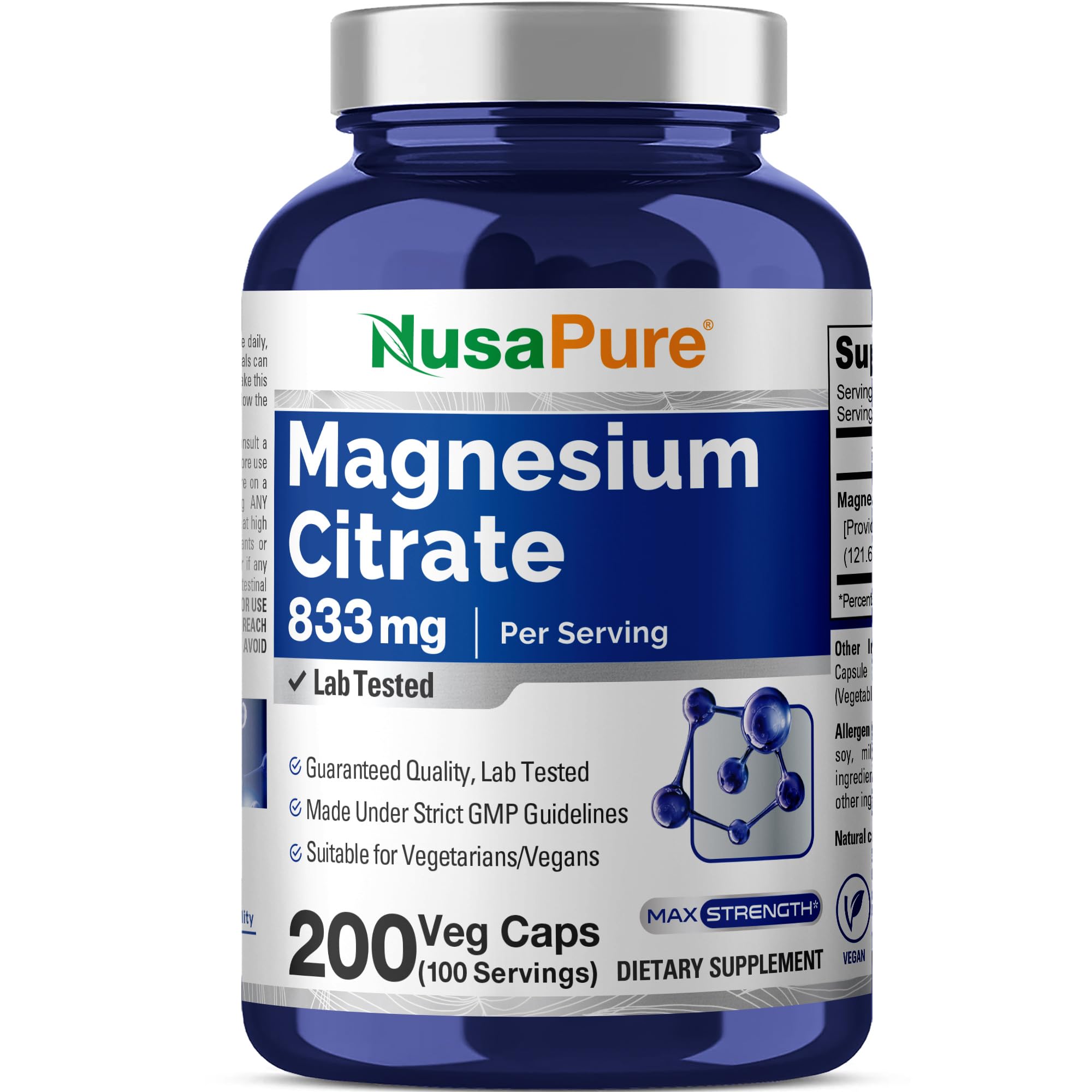 Amazon.com: NusaPure Magnesium Citrate 833mg - 200 Veggie Capsules