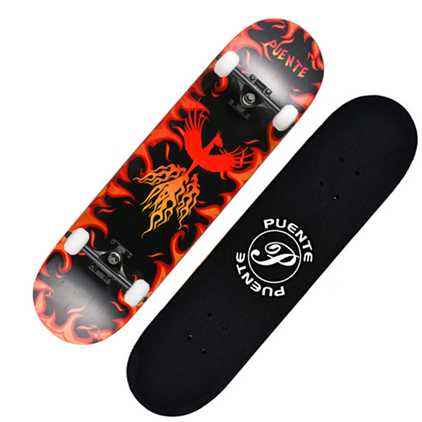 Skateboard 4 roues outdoor avec deck en érable 8 couches pour ado et enfant débutant