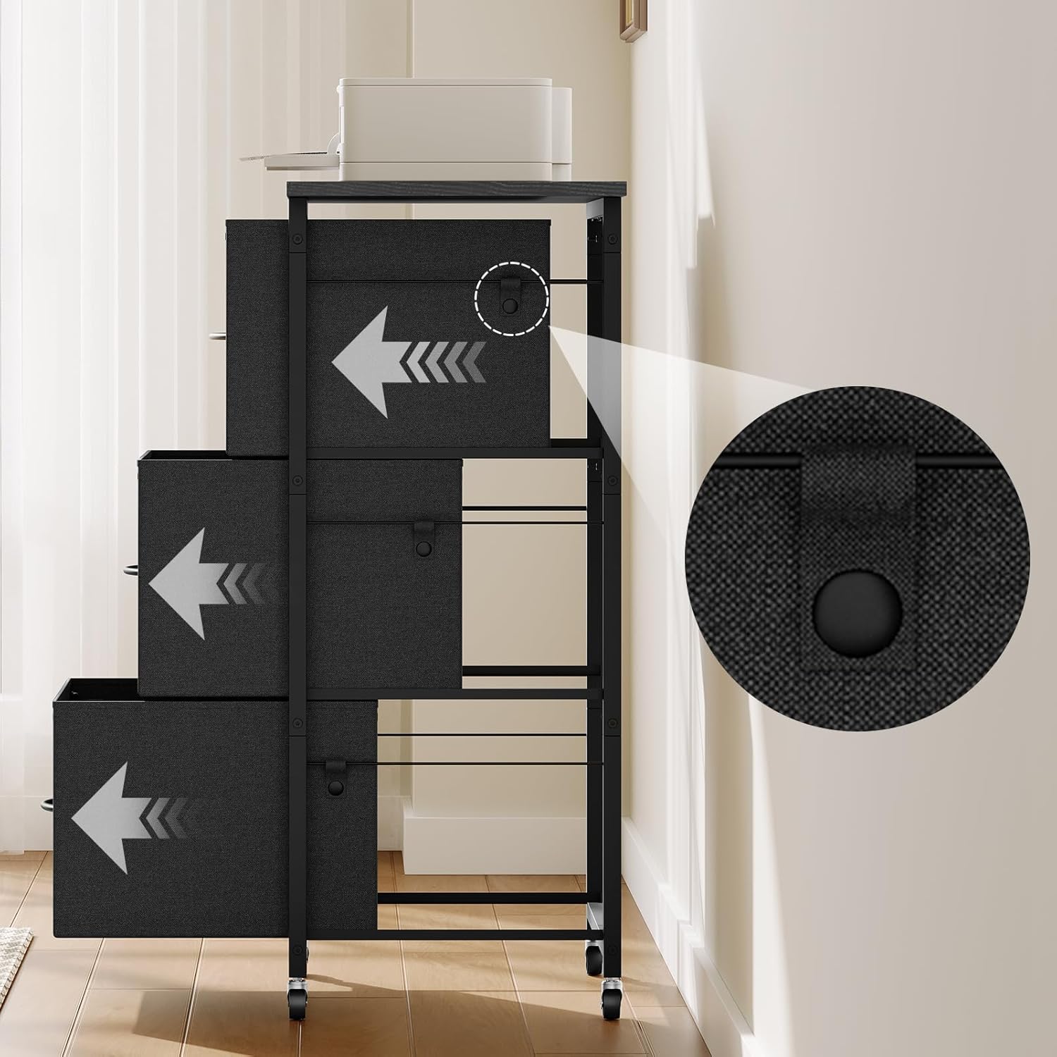 Diagram illustrating the drawer stopper mechanism on the MAHANCRIS file mobiletto.