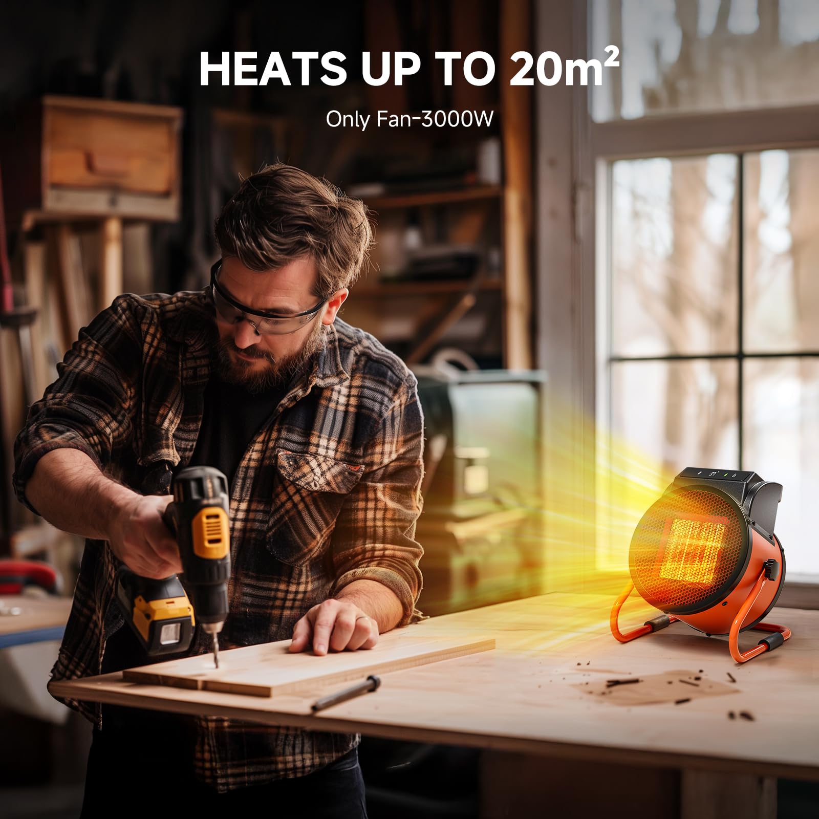 Termoventilatore 2000W, Stufetta a Ceramica PTC - Calore Istantaneo in 3s con Telecomando - Ideale per Casa, Ufficio e Officina