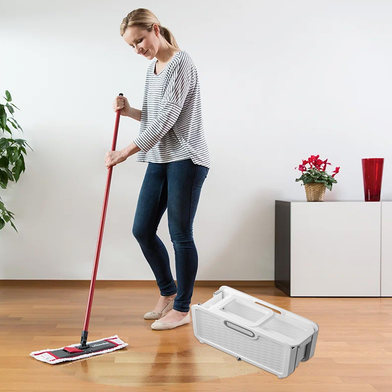 Cubo plegable para fregona, cubo de fregona plegable portátil, cubo de limpieza rectangular, cubo de agua, ahorro de espacio para fregonas de esponja (A)