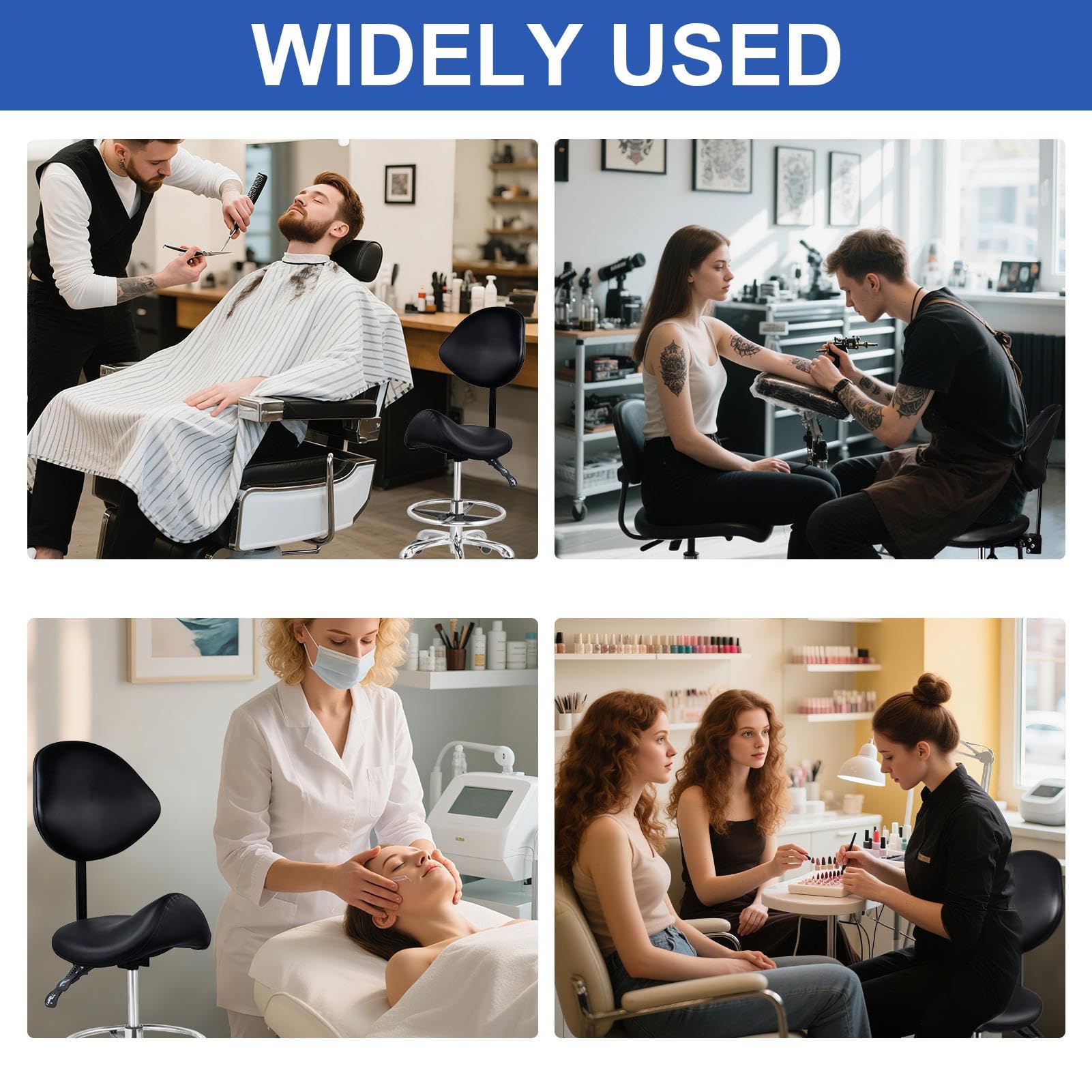Genérico Taburete con Respaldo y reposapiés, Giratorio hidráulico de Alta Resistencia, Altura Ajustable, Silla para salón, SPA, estética, masajes, clínica dentals y Oficina en casa - Negro