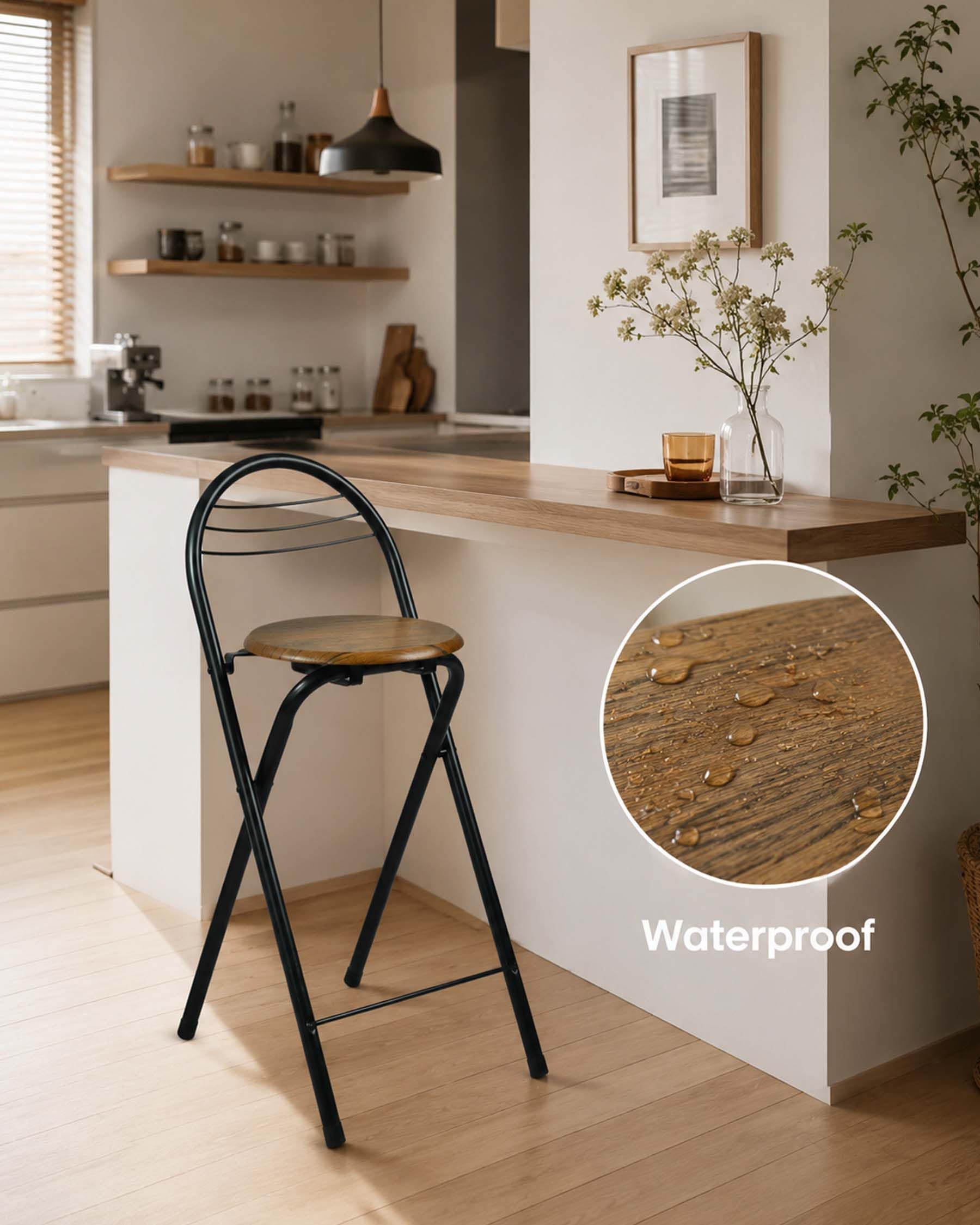 Tabouret de Bar Lot de 2 Pliant avec Dossier Chaise Haute Bar 61cm