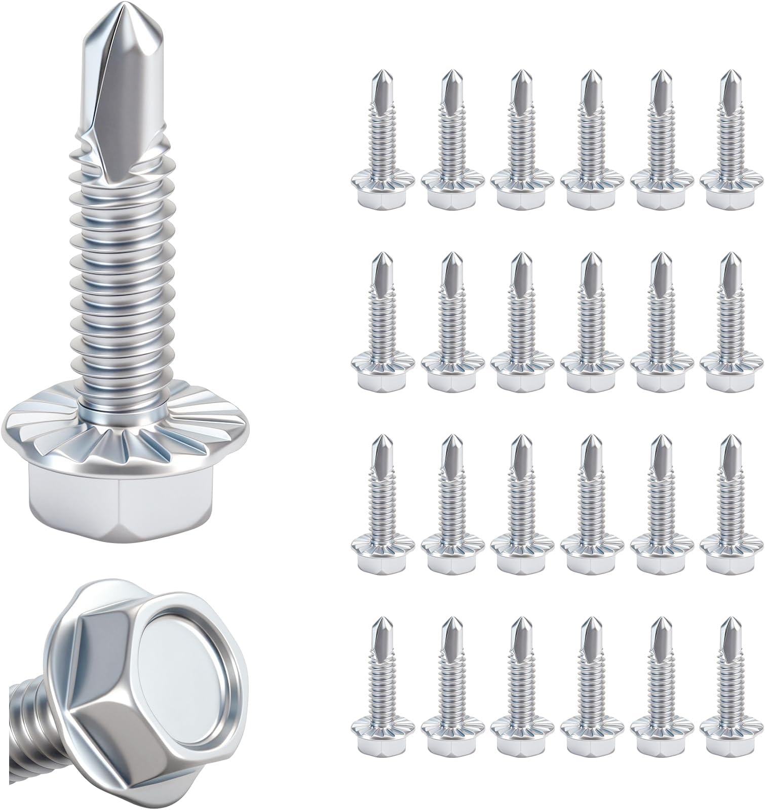 1/4" x 1" Hex Washer Head Self-Drilling Screws (25 PCS), Grade 8.8 Heat Treated Carbon Steel, Zinc Plated Self Tapping Screws, Industrial Strength Metal Fasteners