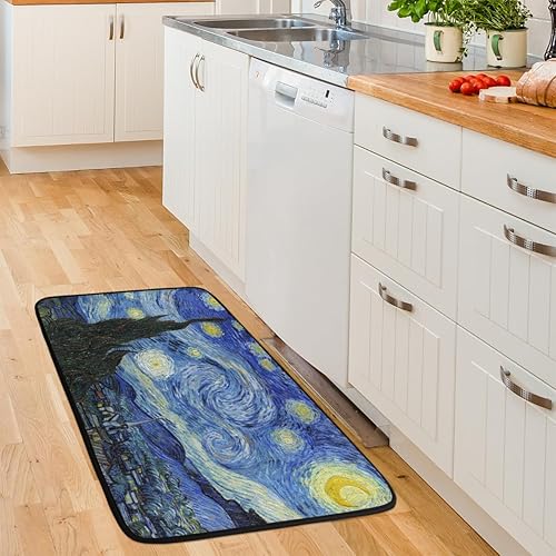 Miniatura 6 de Alfombras de cocina azules con diseño de noche estrellada, antideslizantes, acolchadas, cómodas, absorbentes, alfombras de baño, para entrada, baño,