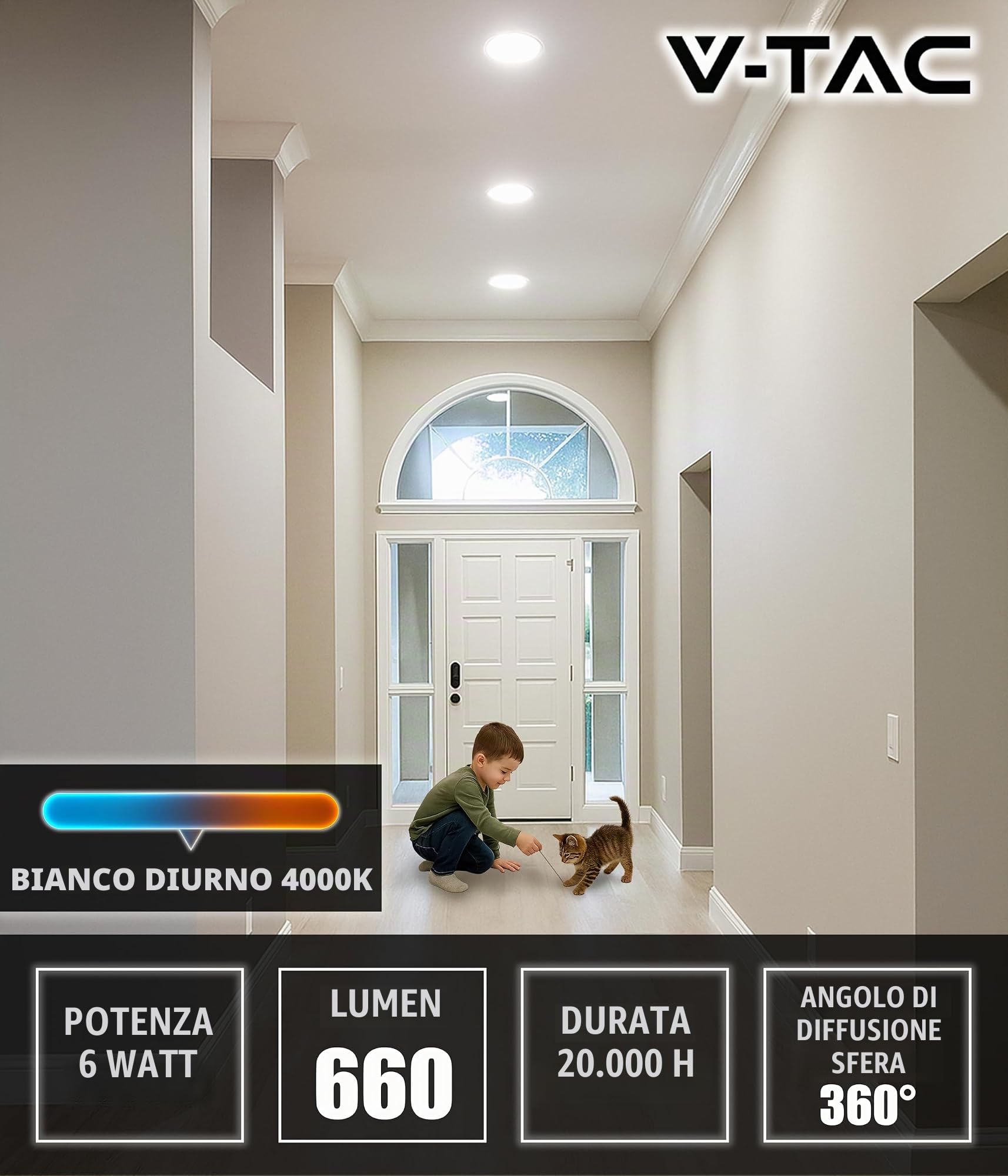 V-TAC 8x Faretti LED da Incasso Rotondo 6W - PRO SERIES - Diametro 120 mm - 660 Lumen - IP20 - per Soffitto, Casa, Cartongesso - Mini Pannello - Lampada - Foro 107-112mm - Luce Fredda 6500K