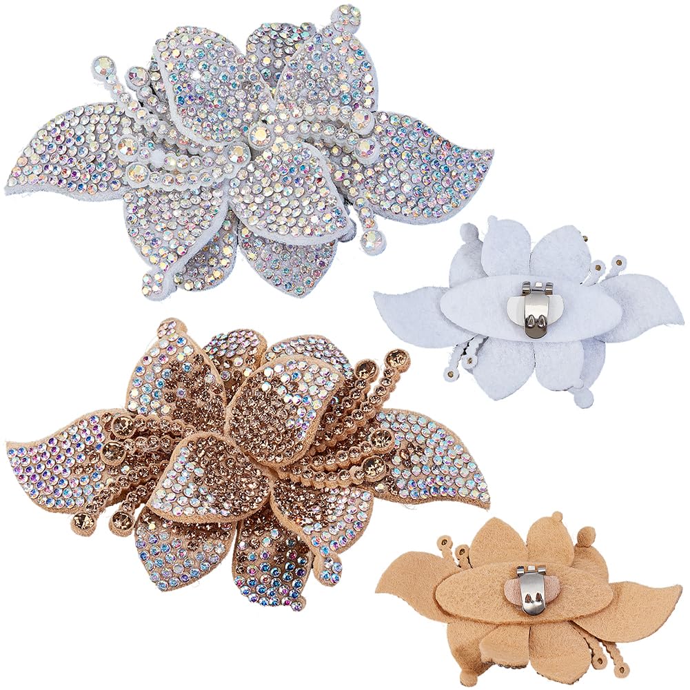 CRASPIRE 4 Pcs 2 Colors Rhinestone Flower Shape Crystal Shoe Clip Shoe Charms Buckles Gold Silver Detachable Jewelry Decoration for Women