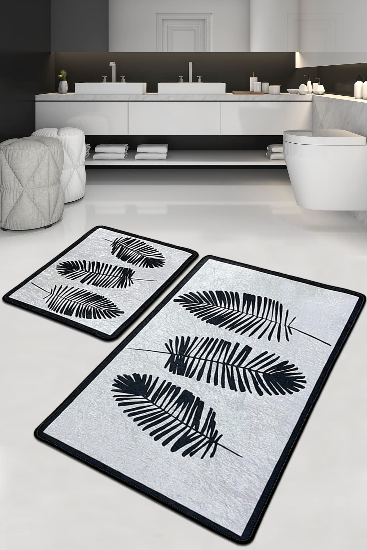VHD Hoja 2 Pieces Non-Slip Sole Digital Print Bathroom Rug Set (19'' x 24'' & 24'' x 40' / 60x100 cm & 60x50 cm)