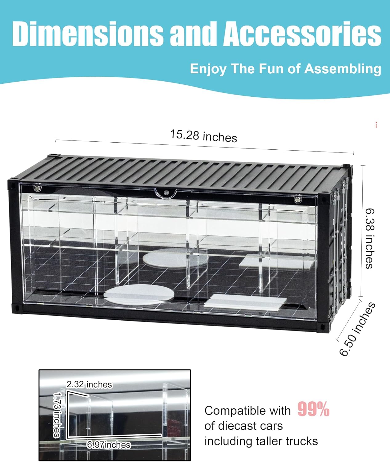 Black 1/43 Scale Retro Container Style Display Case Car Garage Moldel with LED Light and Acrylic Cover 17 Parking