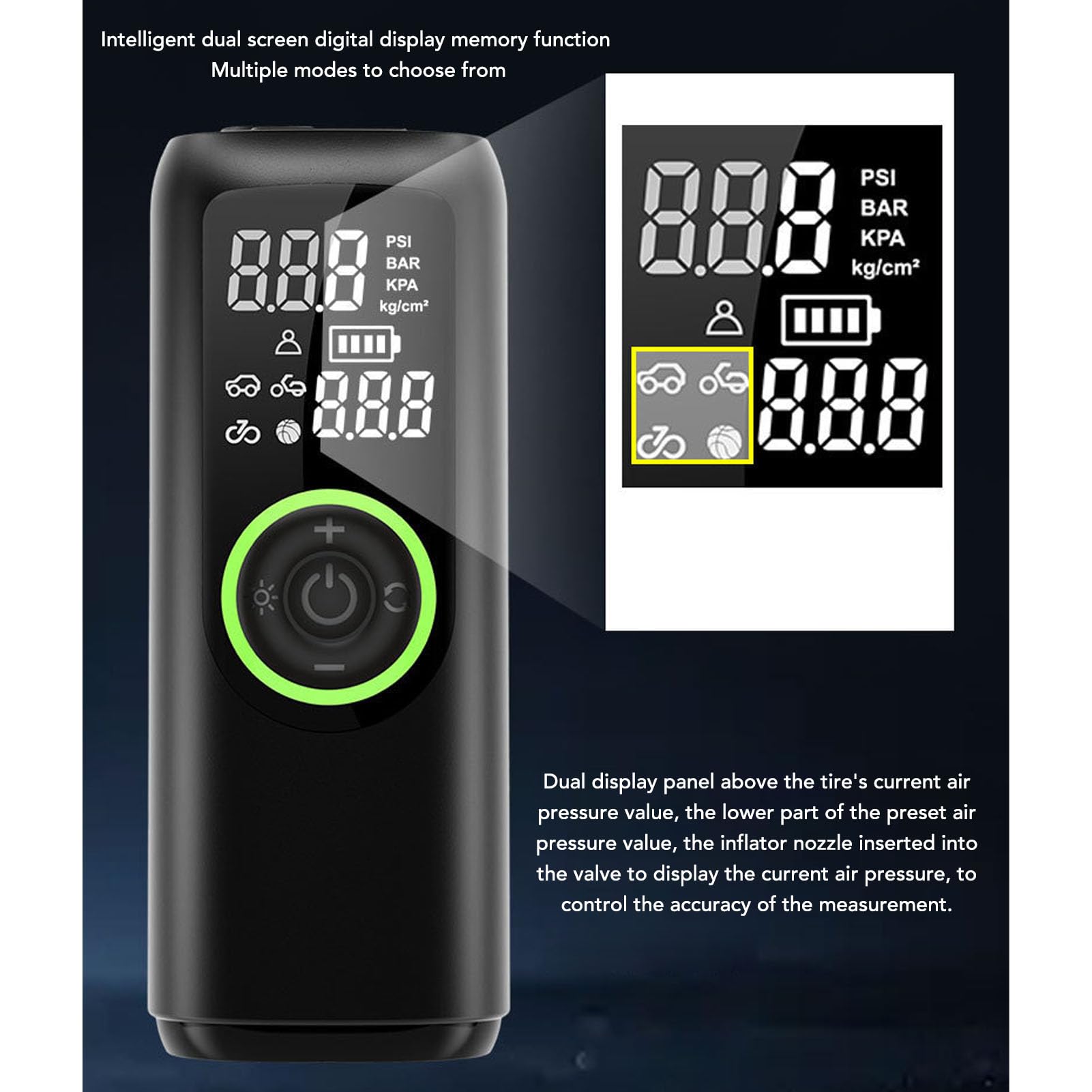 Dpofirs Przenośna Sprężarka Powietrza z Oponami, Bezprzewodowy Inflator Oponowy Cyfrowy Wyświetlacz LED Light, 10s Szybka Inflacja 2500 MAh Inflator Opon do Samochodów Motocyklowych