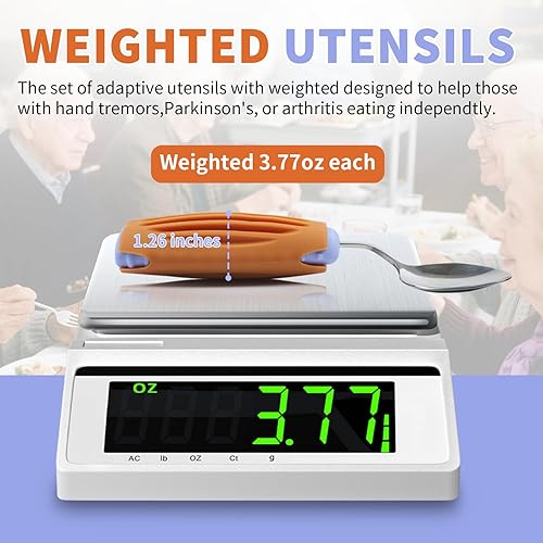 Miniatura 7 de Thick Solid Weighted Adaptive Utensils Set  Non-Slip Spoon & Fork with Silicone Handle for Hand Tremors, Parkinsons, Arthritis (Purple and Brown,
