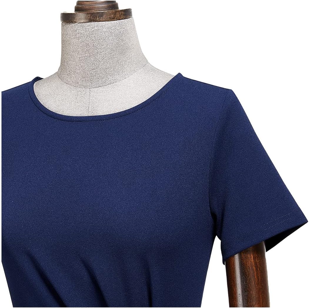 AISIZE Women's Retro Crew Neck Ruffle Ruched Flattering Business Sheath Dress - Image 5