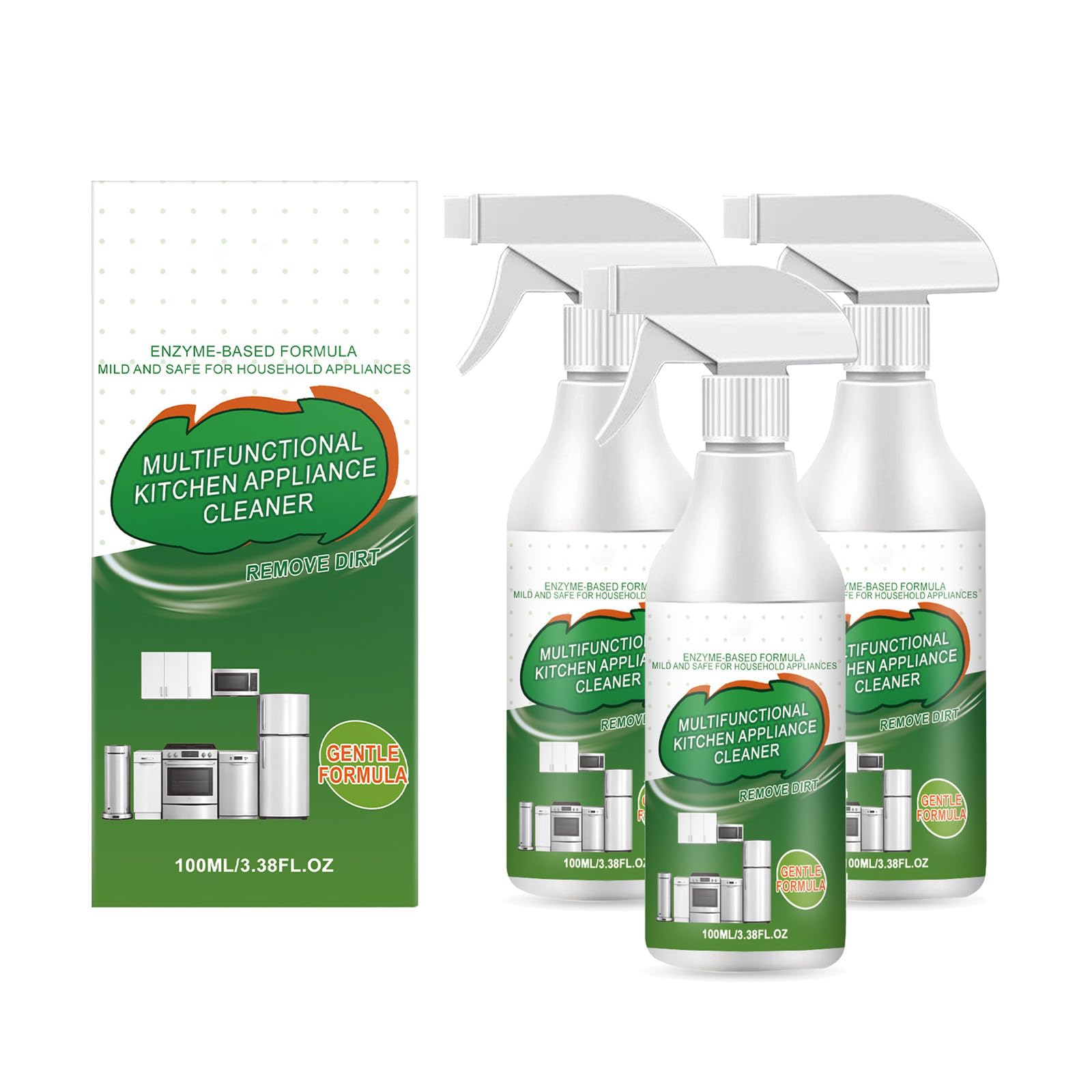 Enzym-Schaumreiniger für vielfältige Anwendungen, kraftvolles Reinigungsspray für Küchengeräte, starker Entfetter und Fleckenentferner für Haushalt, Backofen, Herd und Dunstabzugshaube (3pcs)