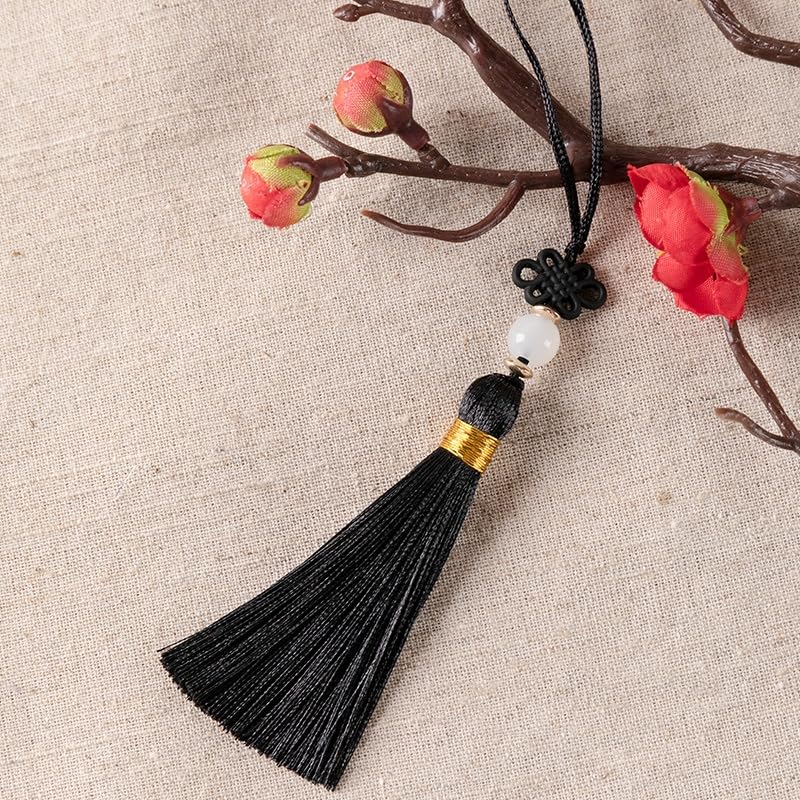 10 Pieces Mini Tassels, Handmade Silky Tassel Key Chain with Beads Bookmark Tassel Pendant Small Chinese Knot for DIY Jewellery Earring Craft Key Chain – Black