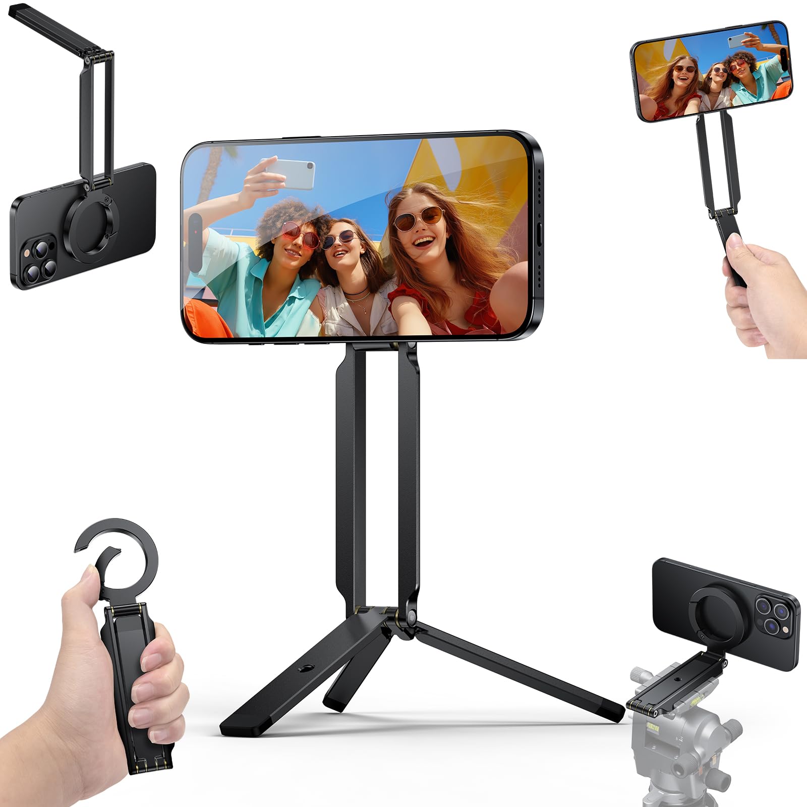 MAGDIGITEH Magnetic Phone Tripod Stand Foldable Magnetic Mini Tripod Pocket Cell Phone Stand with Arca-Swiss 1 4 Screw