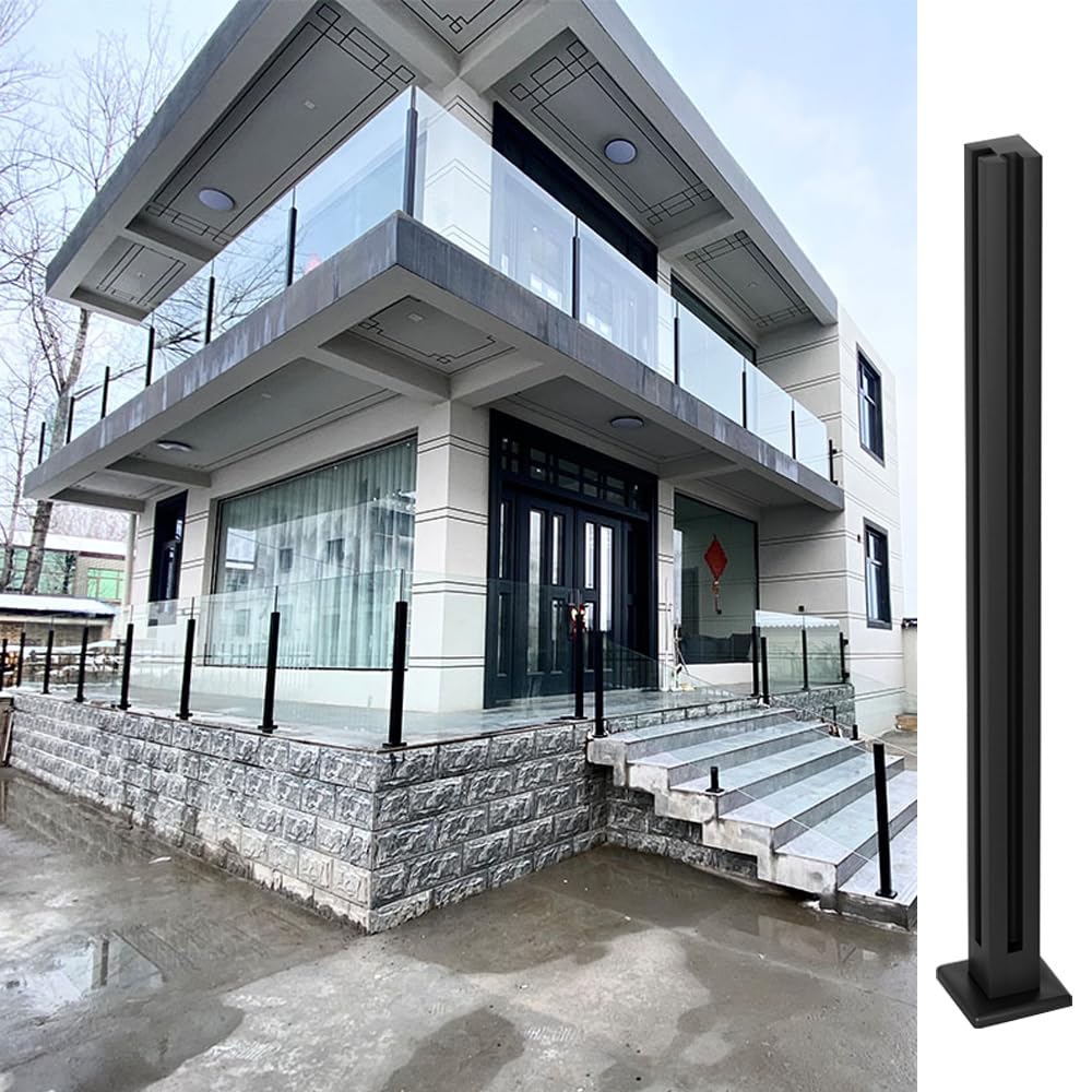 Black 304 Stainless Steel Glass Railing Post, 1.2mm Thick, 13mm Diameter, Commercial Grade, 850mm or 1100mm Height, Glass Clamp for Indoor/Outdoor Balcony, Terrace, Deck, Stair, Pool, Railing