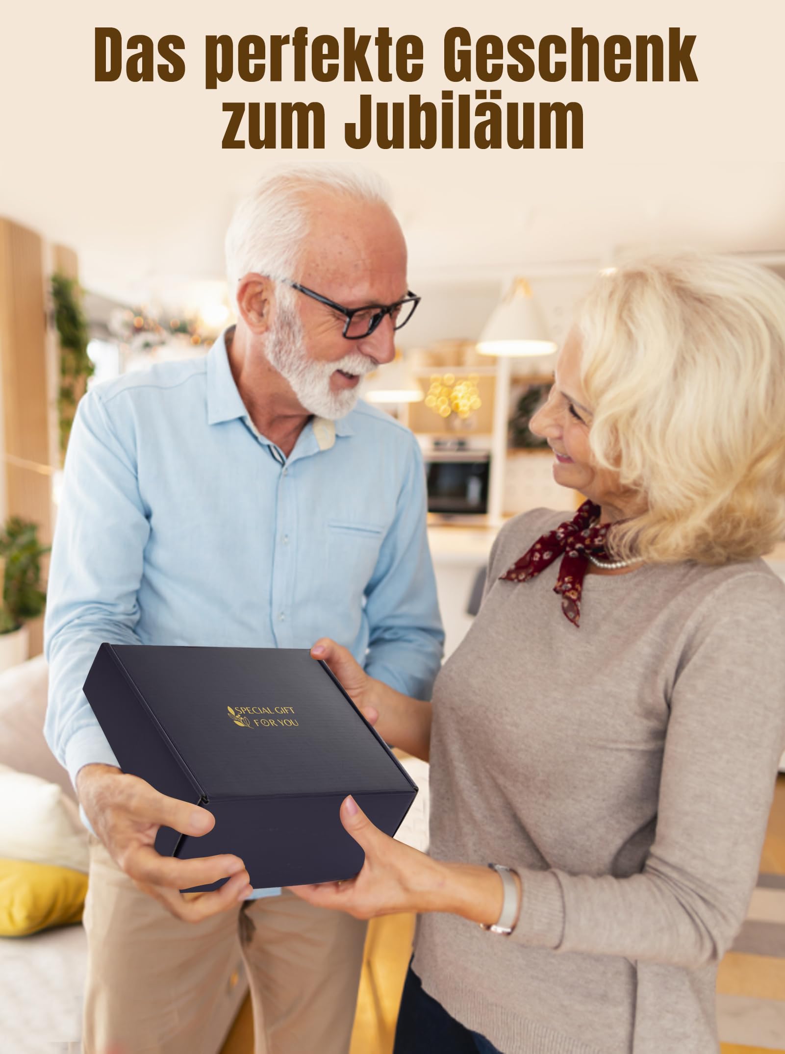 DEEWISH Goldene Hochzeit 50 Jahre Ehe Schreibtischuhr Quarzuhr, edles Geschenkset mit Geschenkbox und Grußkarte, Jubiläum Paar Eltern Großeltern, Deko Büro Wohnzimmer