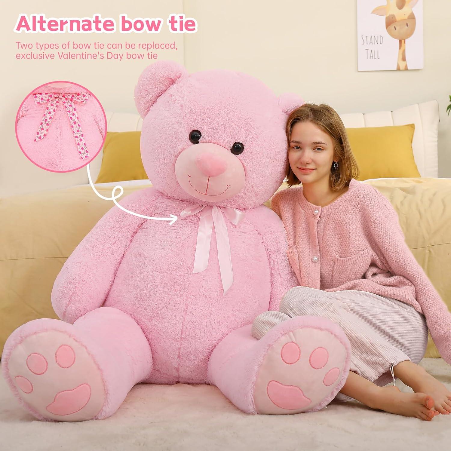Tezituor Giant Teddy Bear 5 Feet Tall - Pink Life Size Stuffed Animals 59" - Fluffy Huge Plush with Footprints - Valentines Gift for Girlfriend - Image 5