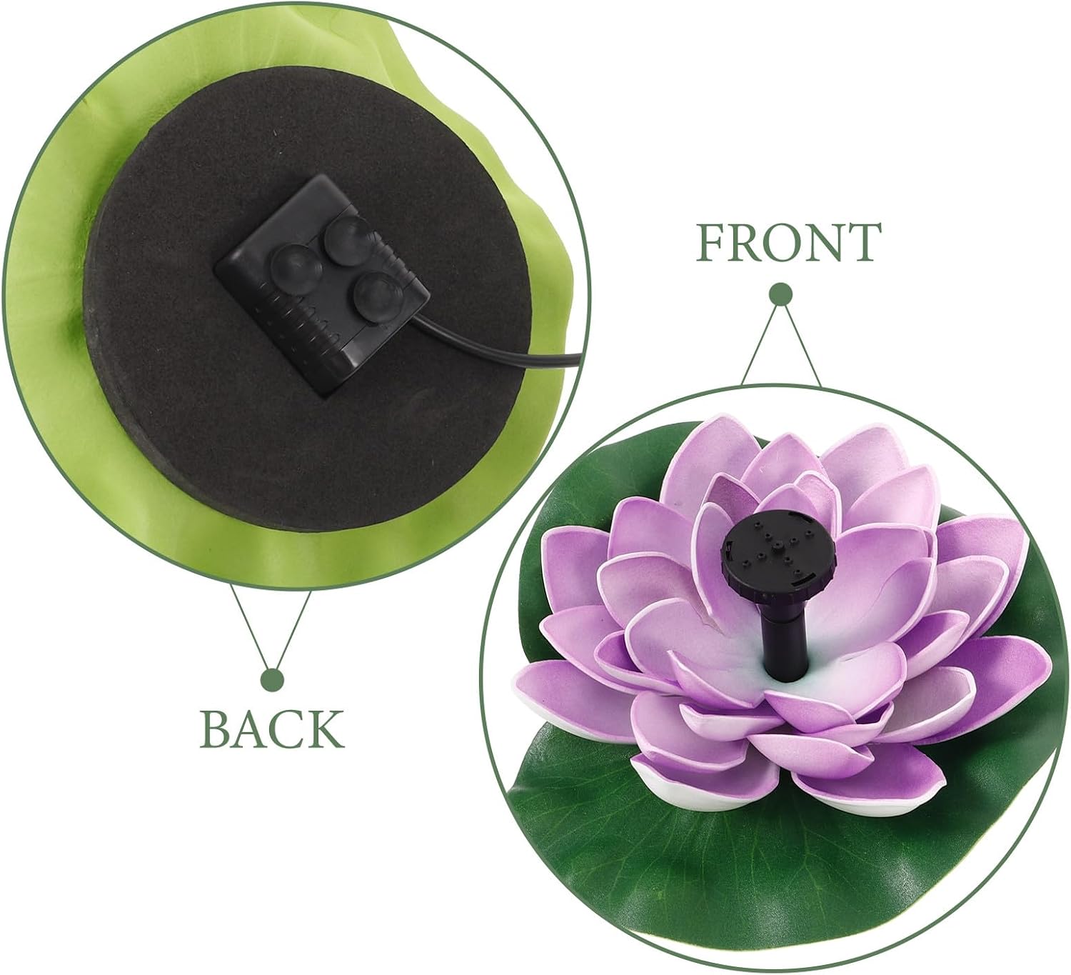 Kisangel USB Charging Outdoor Lotus Fountain Floating Pond Water Fountain Garden Decor Violet Lotus Shape