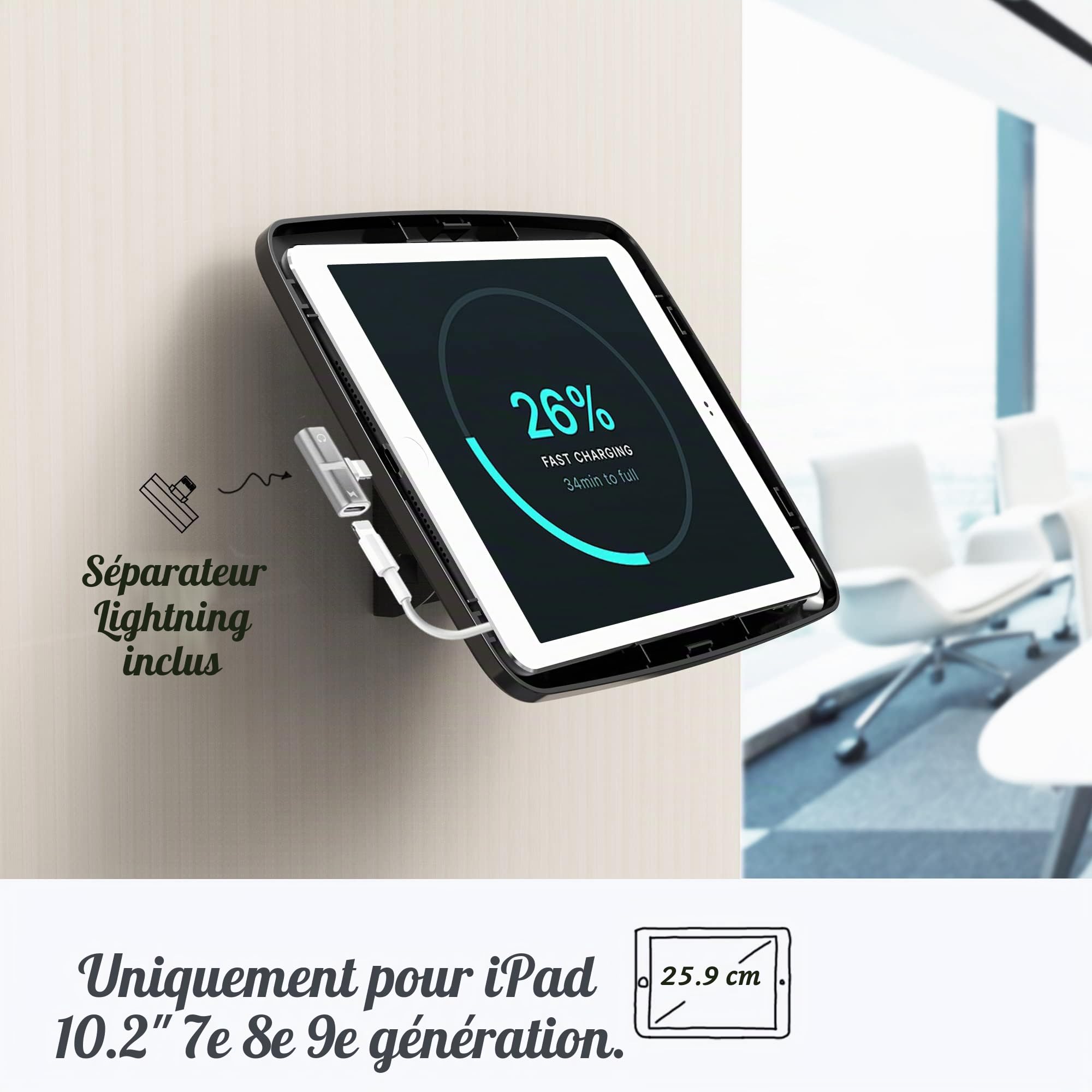 Support Mural Antivol pour iPad 10,2 Pouces (7e/8e/9e Génération), Support de Tablette pour Entreprise, Maison Intelligente et Bureau de Bibliothécaire-BSW102TB