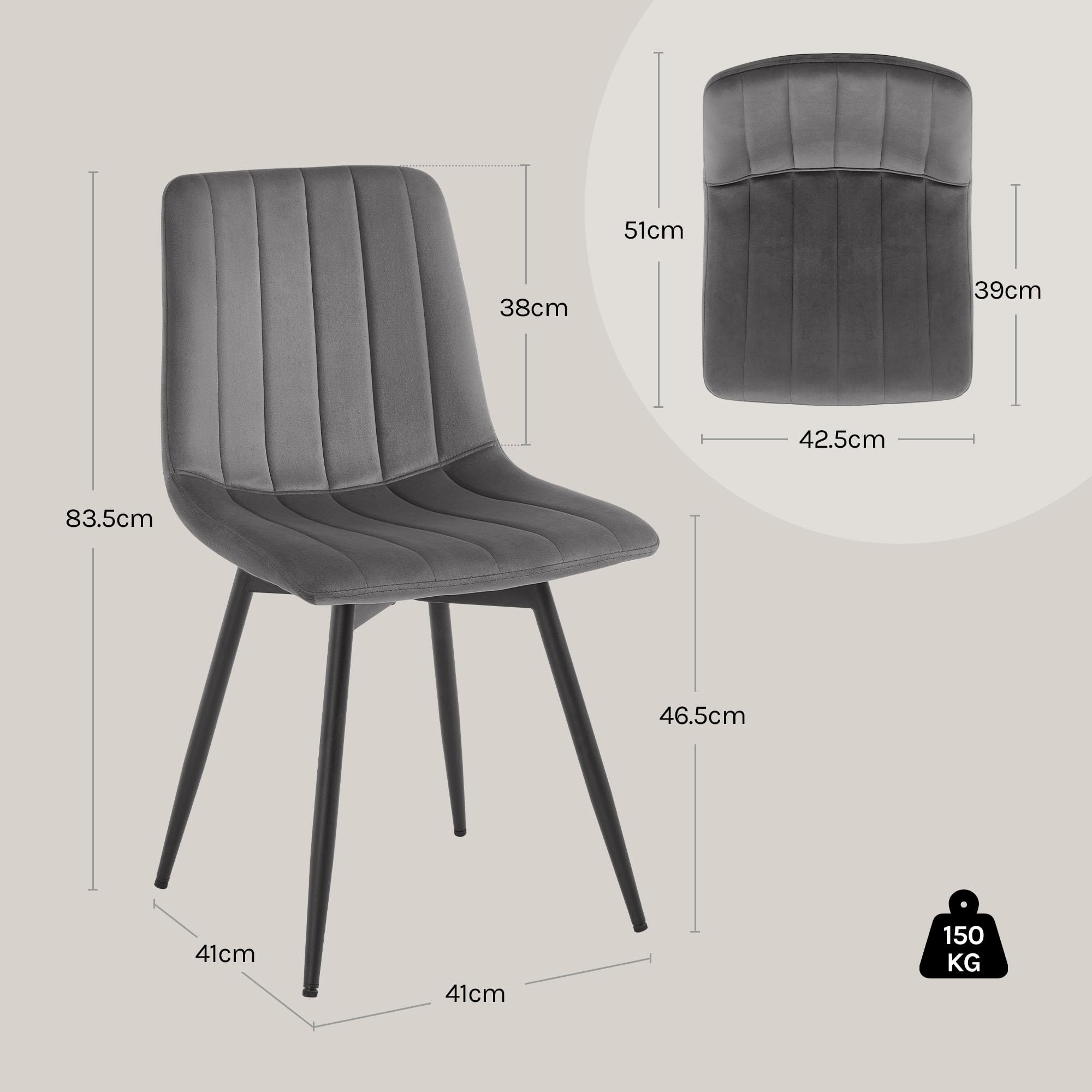Esszimmerstühle 4er Set drehbar, Samt Küchenstühle Essstühle mit Rückenlehne, Metallbeine, Gepolsterte Stühle für Esszimmer Küche, Ergonomisch, Dunkelgrau