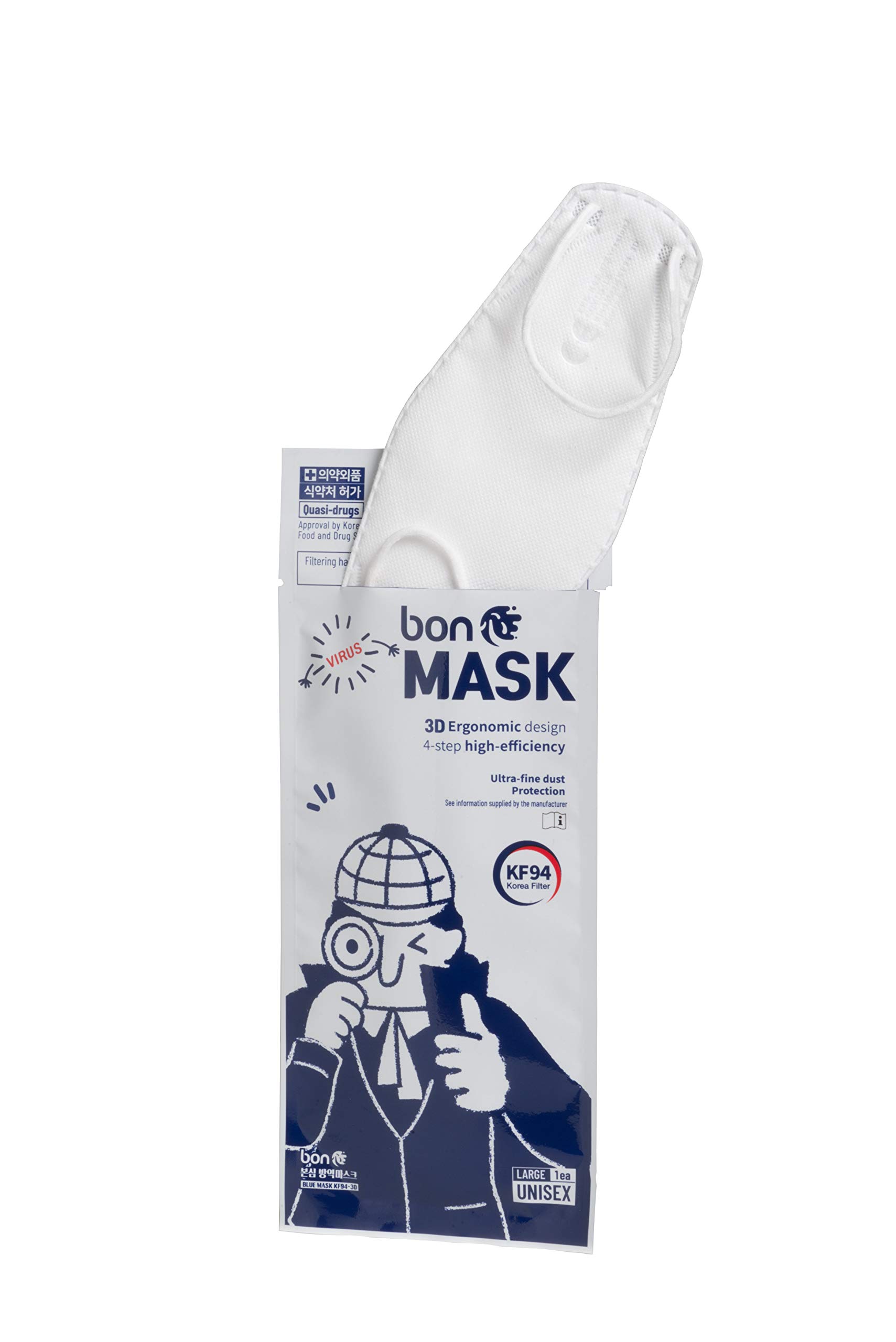 bon® / FFP2 Premium 3D Filtermasken/CE zertifizeirt/Made in Korea/einzeln versiegelt und verpackt (FFP2, KF94) (KF94, Größe L, 50 Stück)