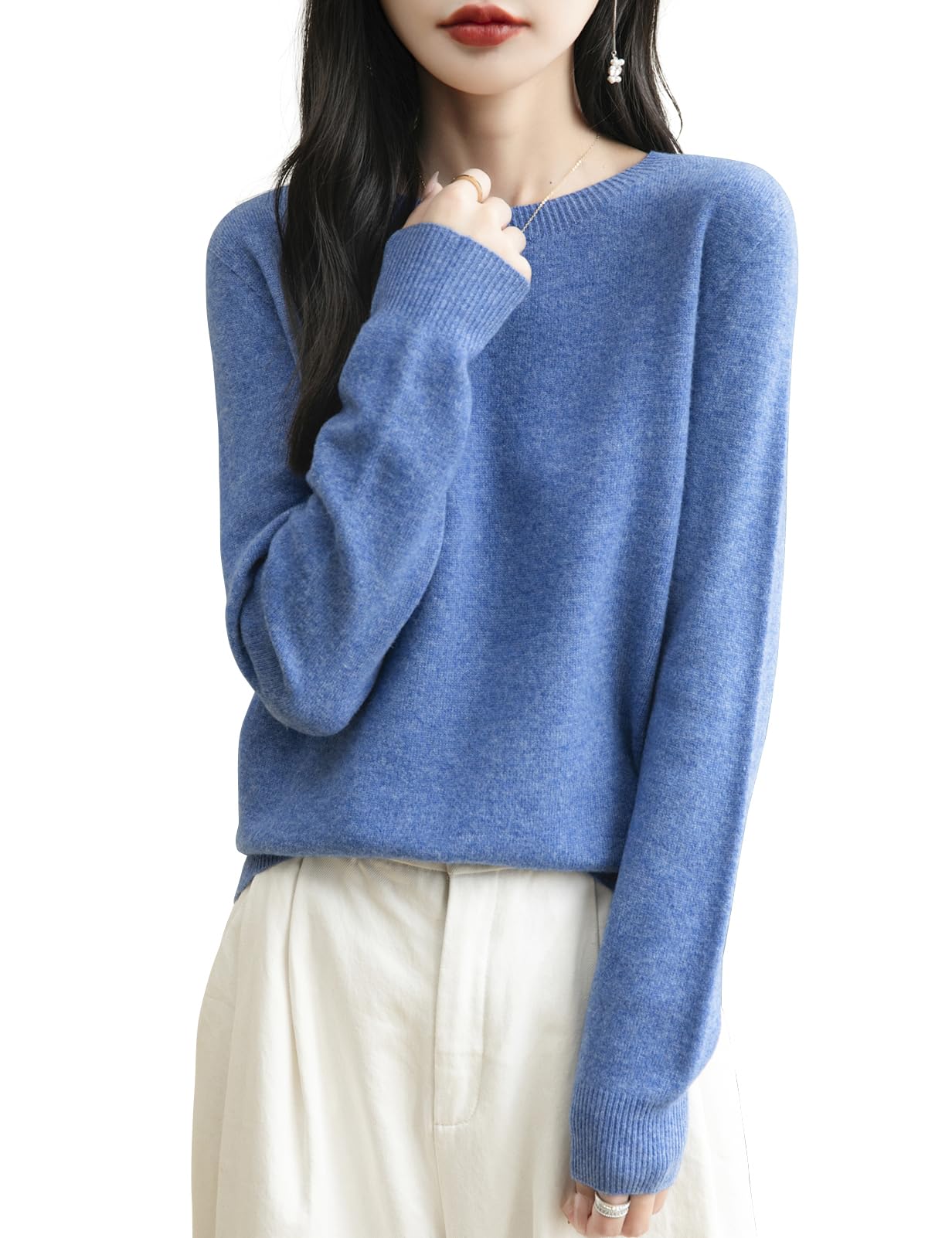 Chanyarn Damen 100% Merinowolle Pullover Rundhalsausschnitt First-Line Ready to Wear Langarm nahtlosem Strickpullover