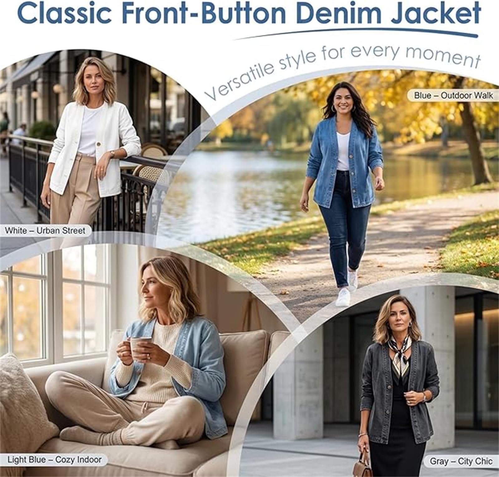 Generico Cardigan in Denim da Donna, Classico con Bottoni sul Davanti, Scollo a V, Traspirante, Comodo, Leggero, Casual, a Maniche Lunghe